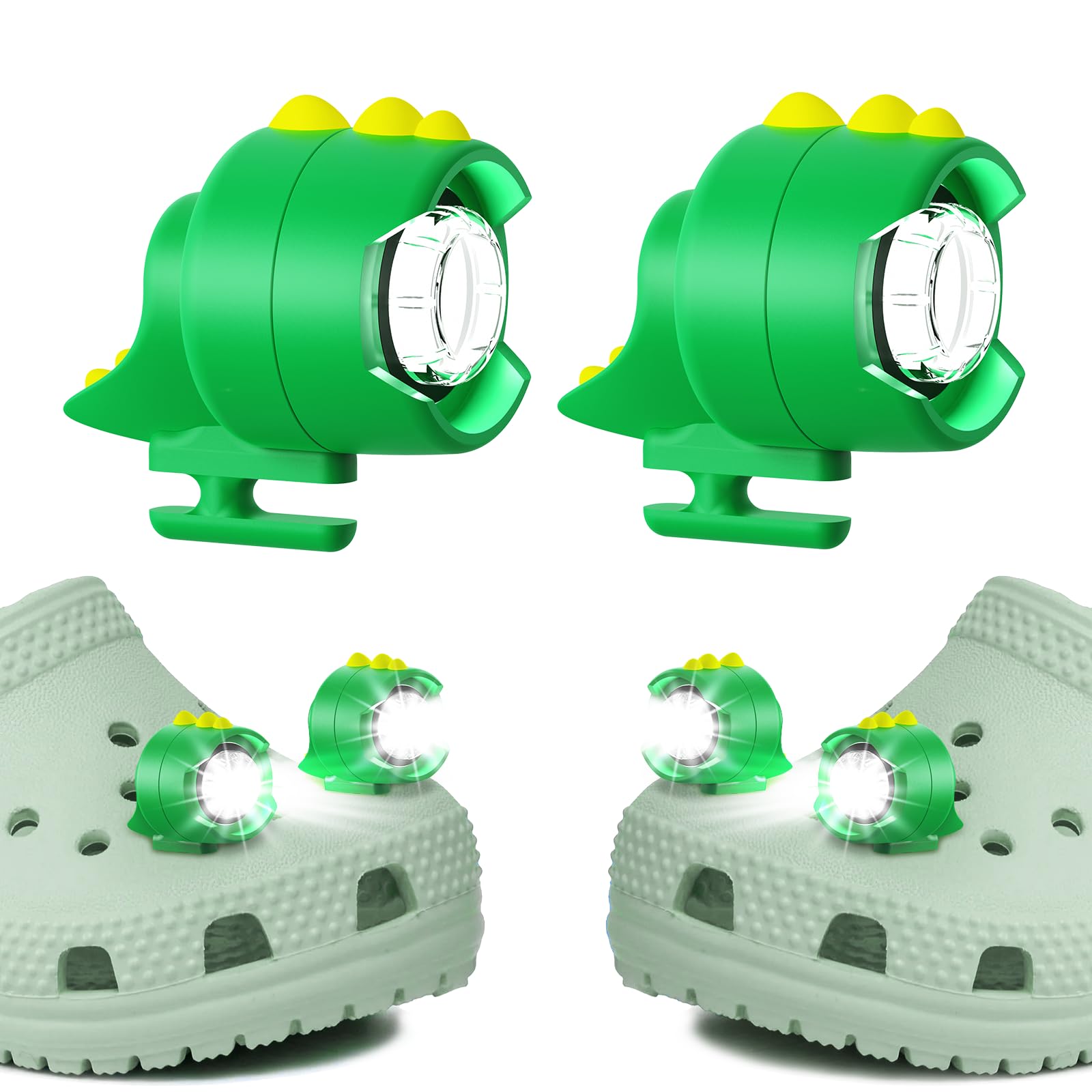 Dinosaur Shoe Lights for Kids - 2 Pack Waterproof IPX5 LED Shoe Flashlights for Camping, Running & Night Activities - Fun Shoe Decorations & Safety Accessories