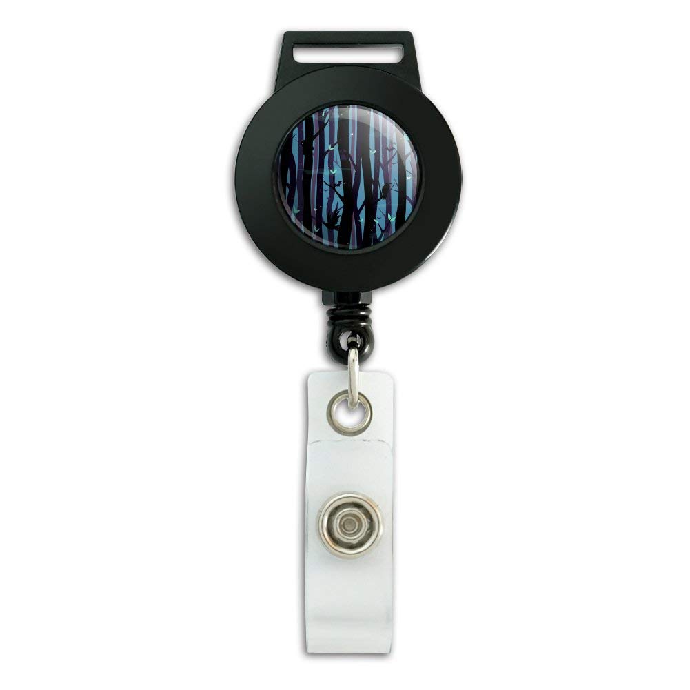 Spooky Dark Forest with Crows and Ravens Lanyard - Retractable Badge ID Card Holder for Halloween, Cosplay, and Gothic Events