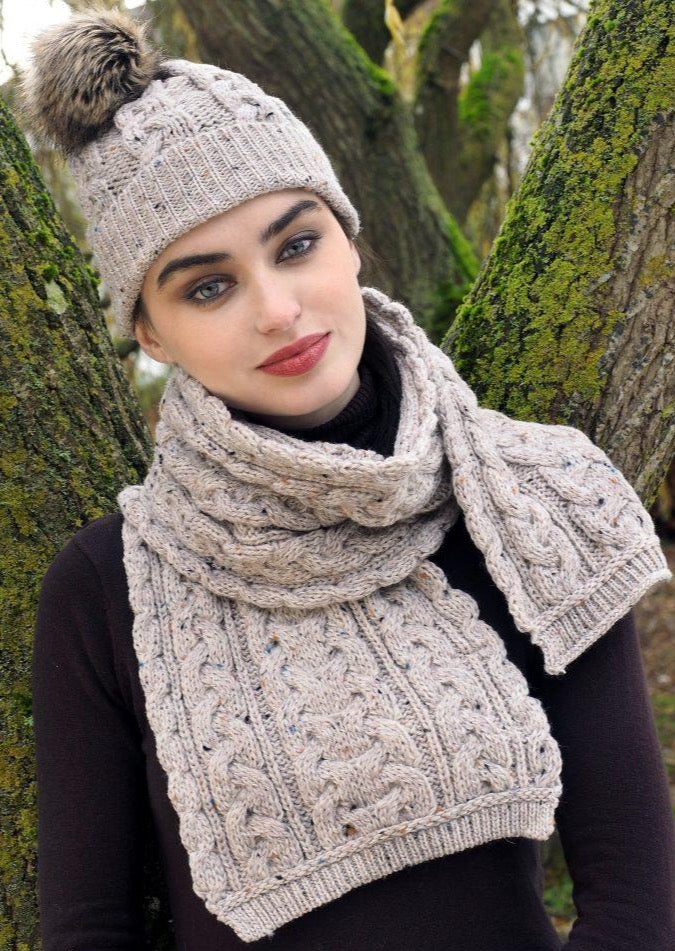 Chunky Cable Knit Aran Scarf - Warm Winter Wool Scarf for Women & Men | Oatmeal Color | Perfect for Cold Weather, Outdoor Activities & Fashion Accessory