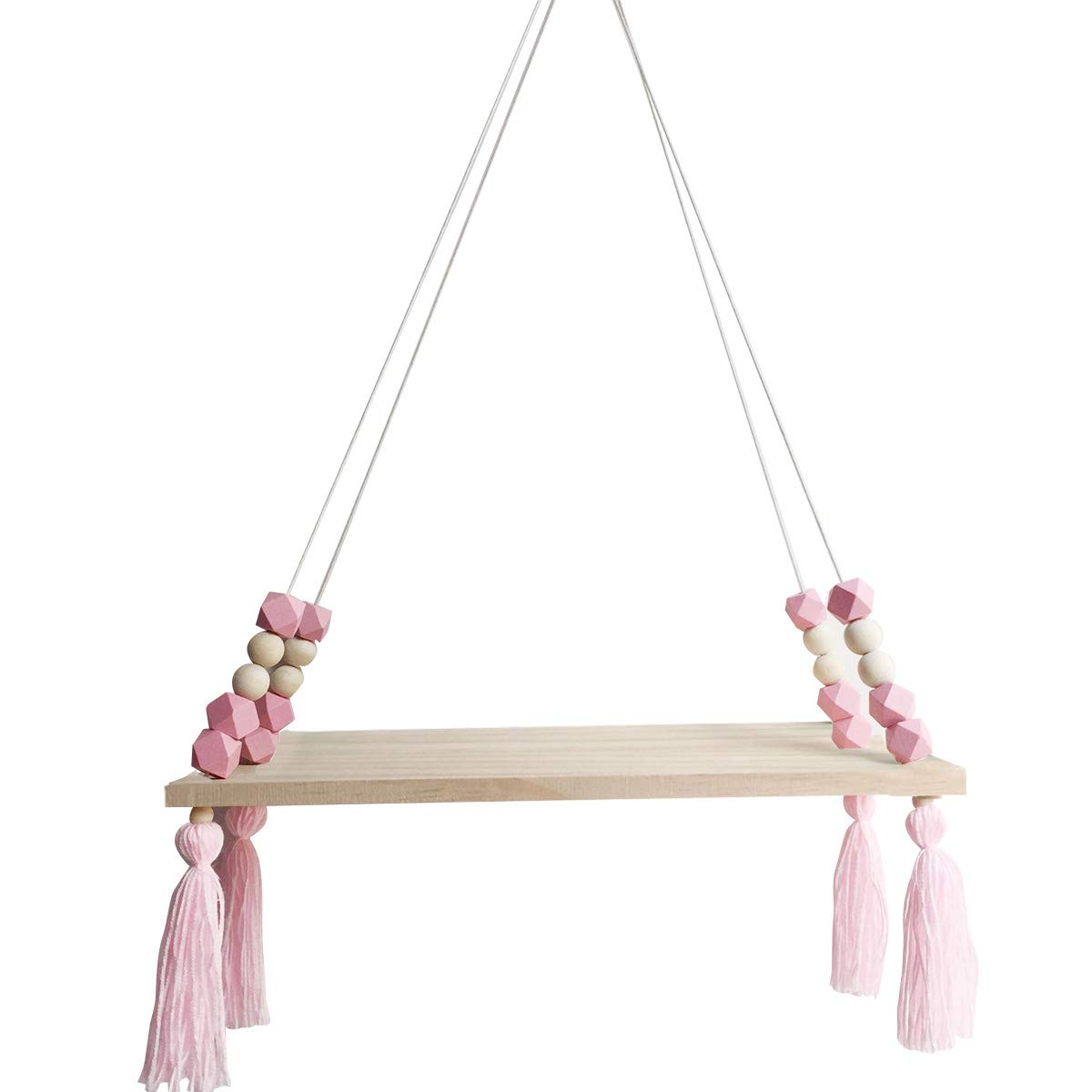 **Ayunjia Floating Shelves with Rope - Wooden Wall Mounted Storage Shelf for Girls Room, Kids Bedroom, Office & Living Room - Rustic Home Decor (38 x 14 x 1cm) - Perfect for Displaying Books, Toys & Decorative Items**