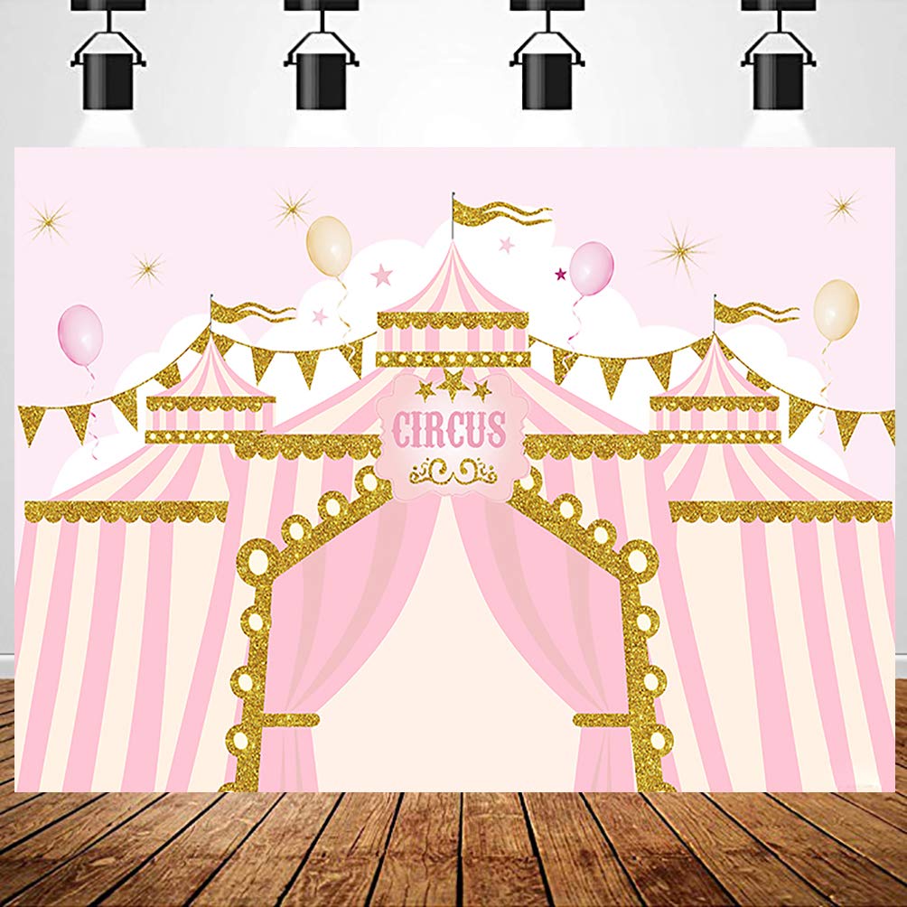 Sensfun 8x6ft Pink Circus Backdrop - Carnival Carousel Big Top Tent Theme for 1st Birthday Party, Baby Shower & Newborn Photo Booth Decor | Perfect for Candy Buffet, Cake Table & Party Background