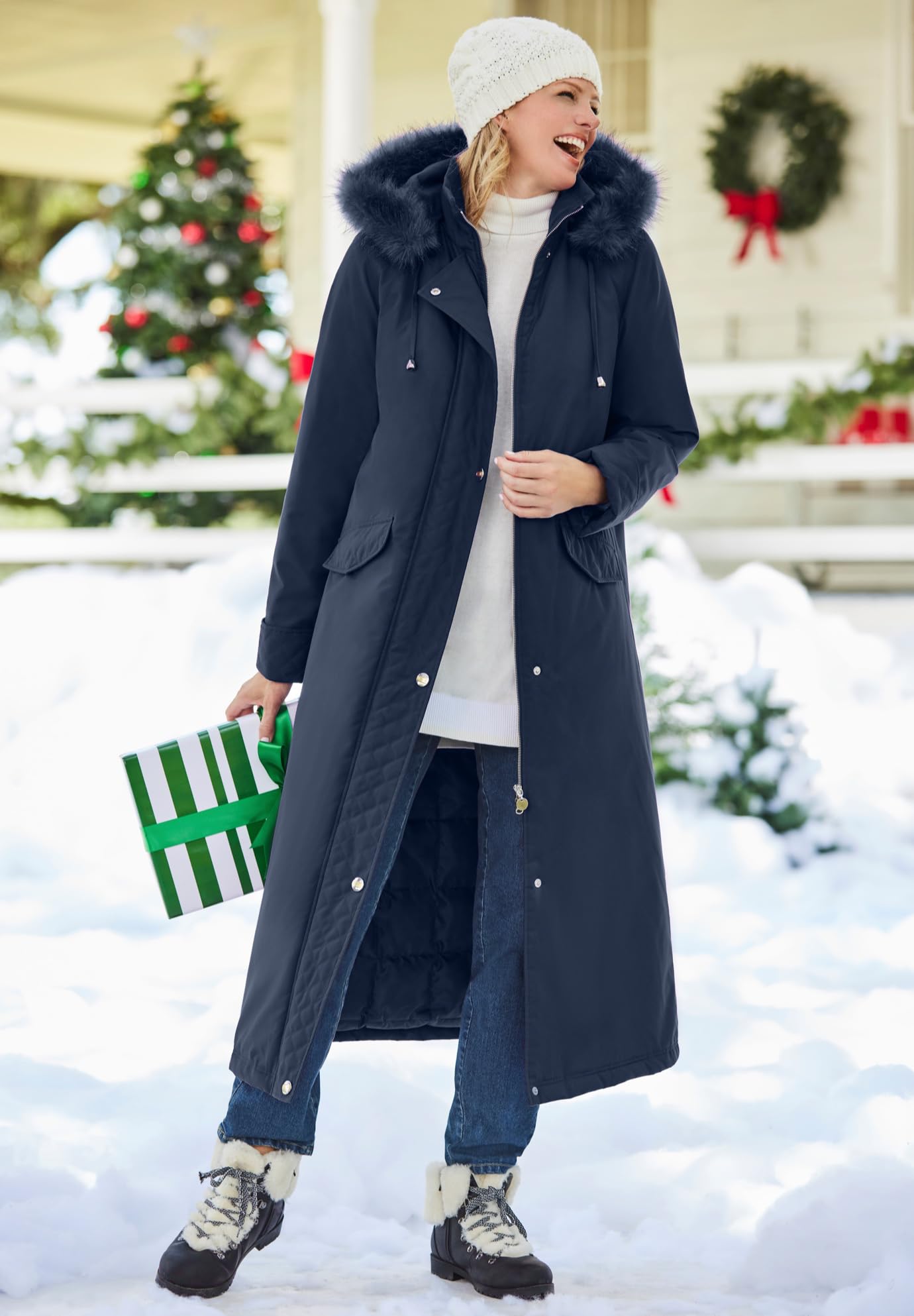 Woman Within Women's Plus Size Long Hooded Down Alternative Parka Coat - Warm Winter Outerwear for Cold Weather & Outdoor Activities