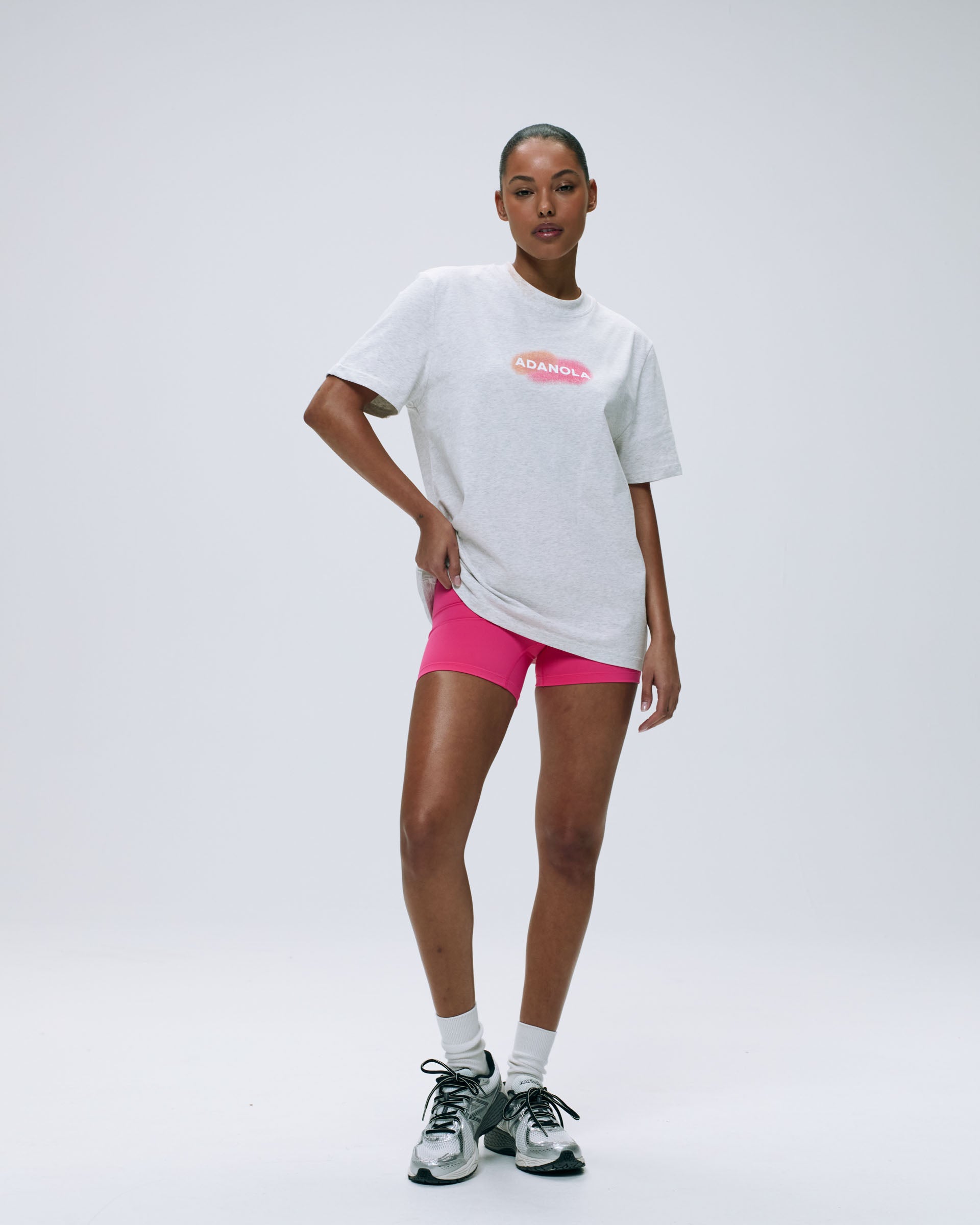 Oversized Short Sleeve T-Shirt for Women - Light Grey Melange Cotton Blend | Casual Comfort Wear for Everyday, Lounge & Street Style
