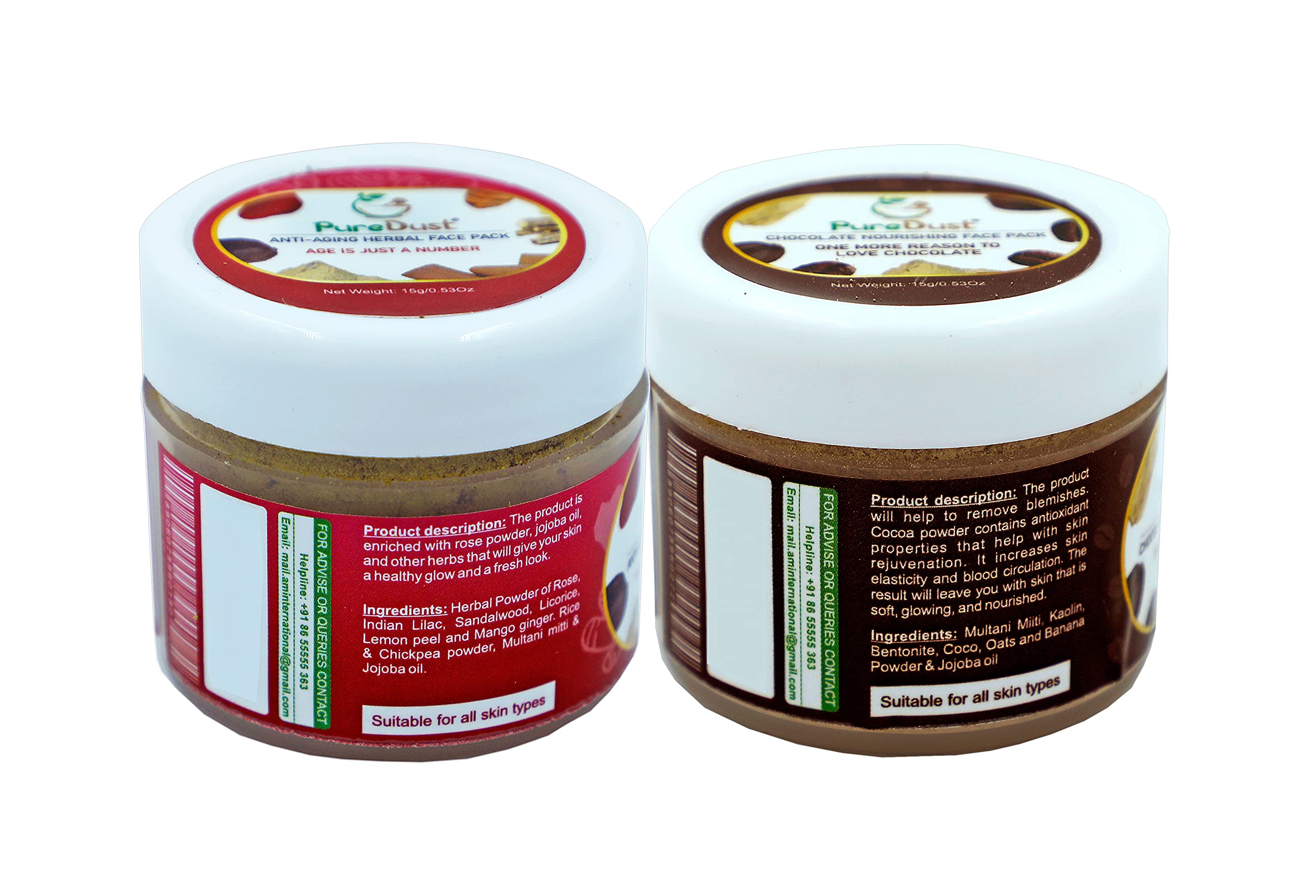 PureDust Anti-Aging Herbal Face Mask Powder 50g & Chocolate Nourishing Facial Mask 30g - Organic Skincare for Wrinkles & Glowing Skin | Perfect for Daily Routine & Spa Night