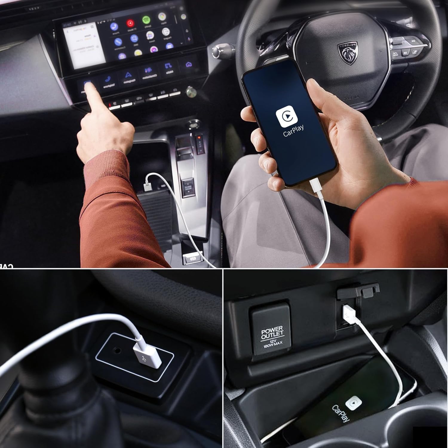 2-Pack 6ft USB A to USB C CarPlay Charging Cable for iPhone 16 Pro/16/15 Pro Max/15 Plus/15 & iPad Pro 12.9/11, Air 5th/4th, Mini 6th Gen - Fast Charging, Durable Car Charger Cord for Road Trips & Daily Commute