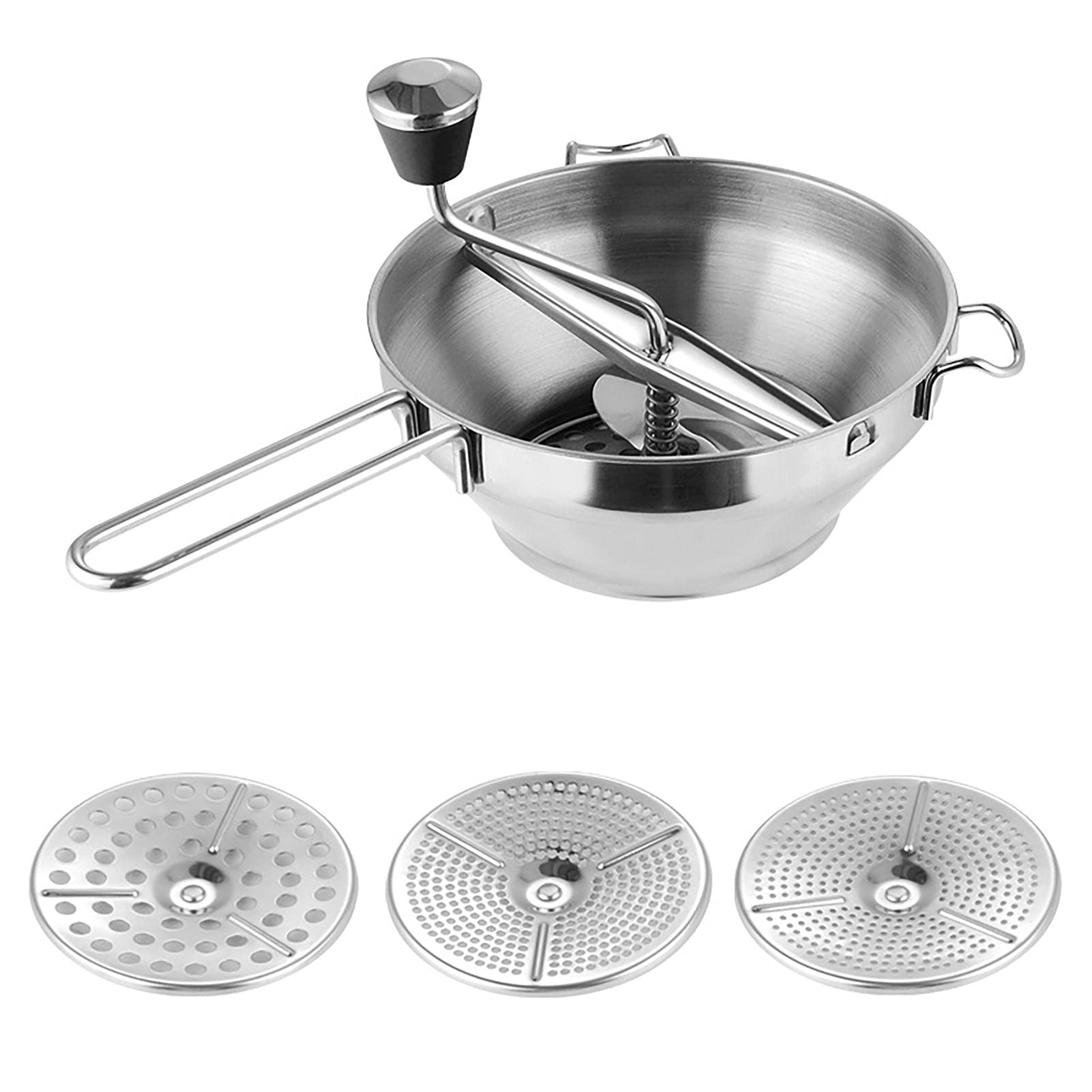 Premium Stainless Steel Food Mill with 3 Interchangeable Discs - Manual Puree Maker for Tomato Sauce, Applesauce, Jam & Baby Food - Durable Rotary Food Grinder for Home Kitchen & Canning