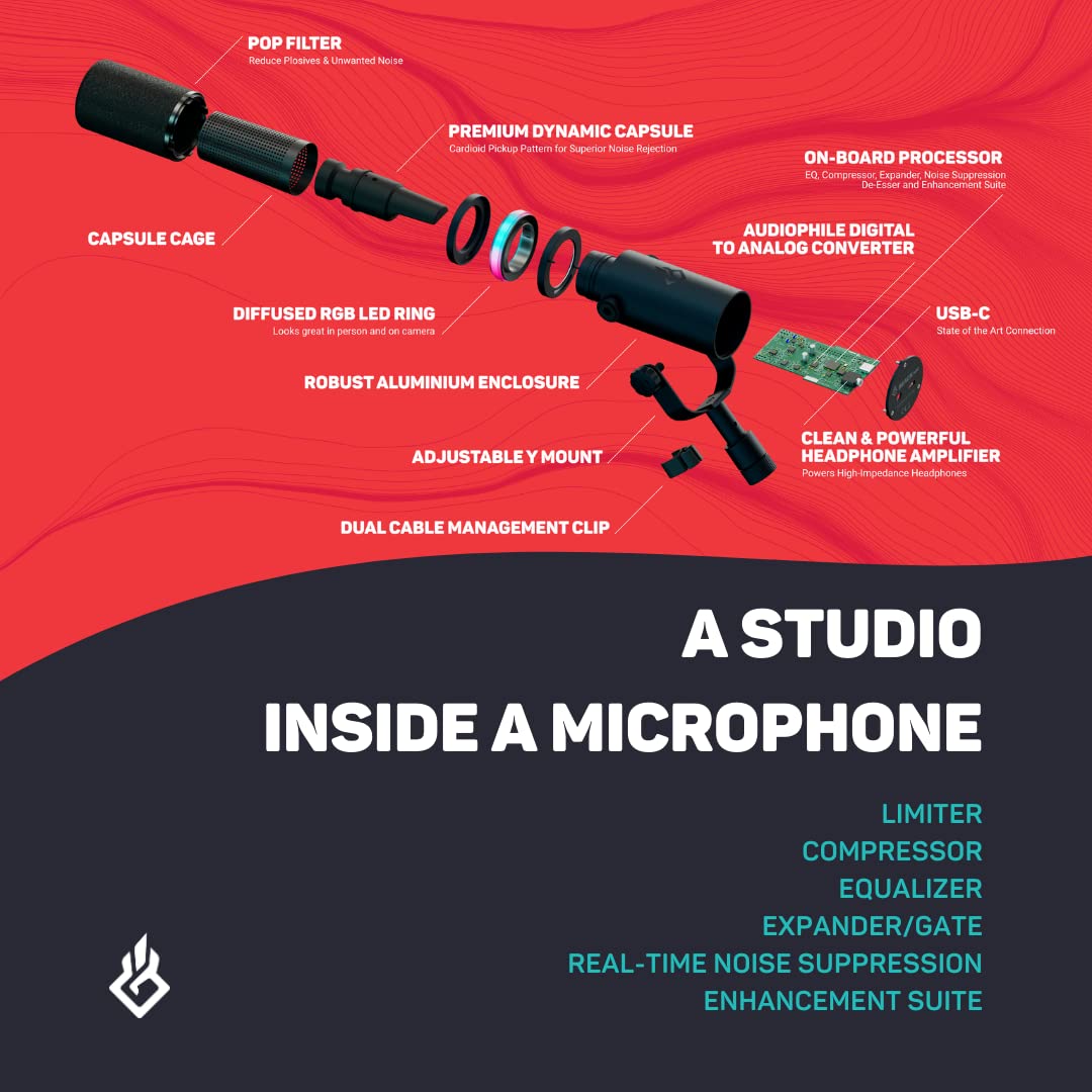 BEACN Dark Dynamic USB Microphone for PC - Professional Studio-Quality Condenser Mic with Adjustable Stand - Perfect for Streaming, Gaming & Podcasting