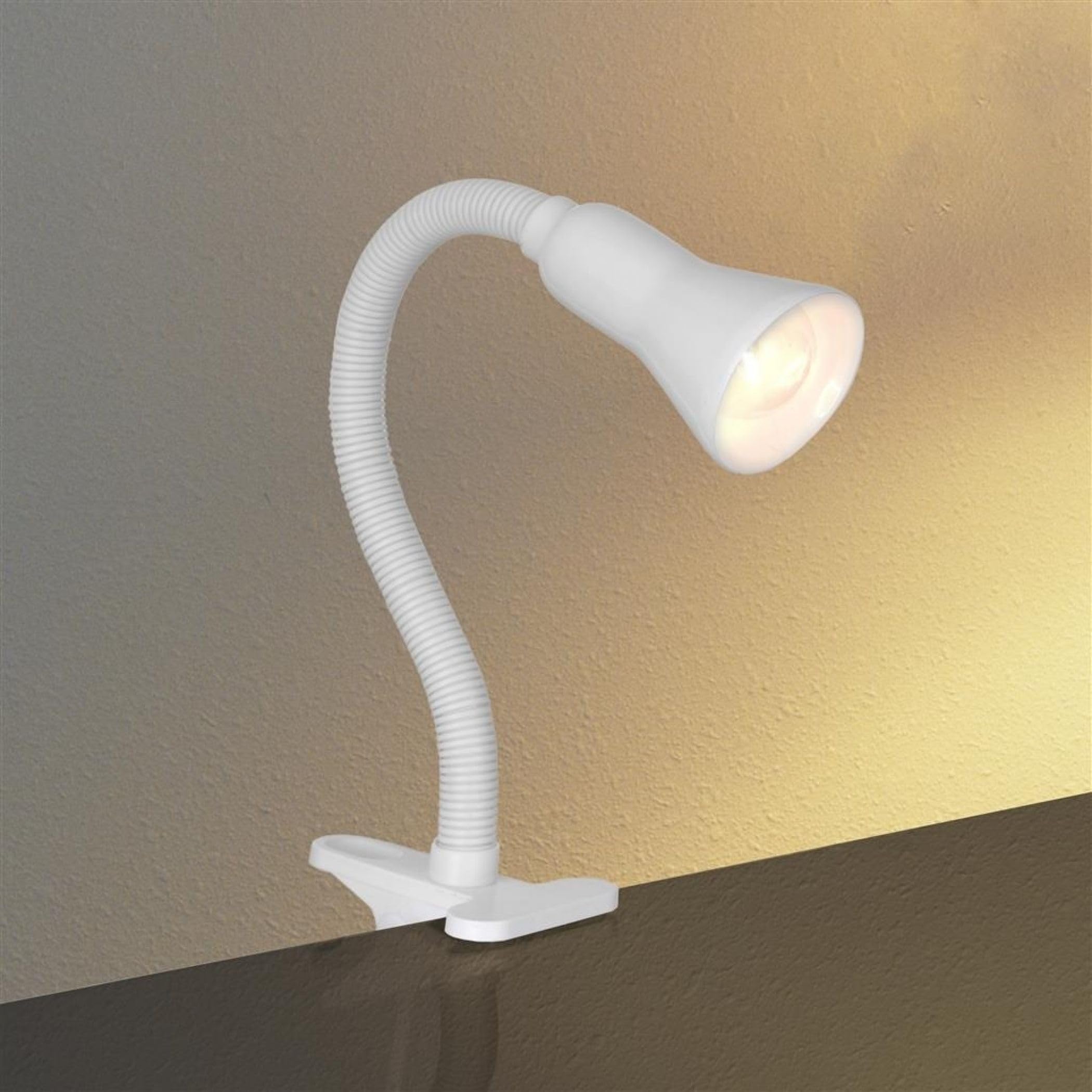 Flexible White Searchlight Task Clamp Lamp with Adjustable Clip - Perfect for Desks, Workbenches & DIY Projects (P4122WH) - Ideal for Reading, Crafting & Detailed Work