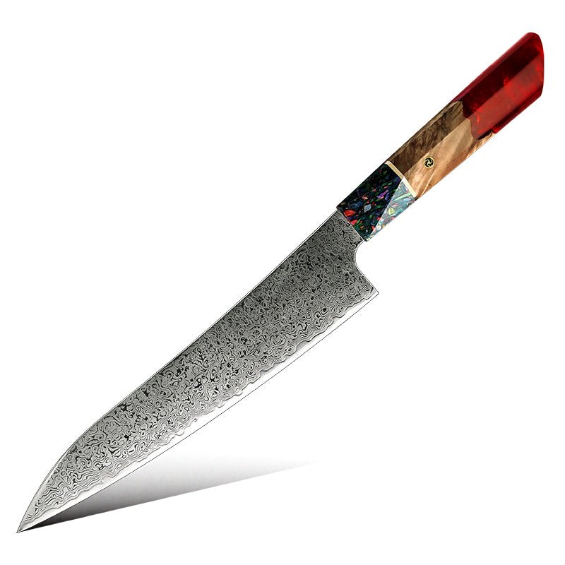 Premium Japanese VG10 Damascus Steel Chef Knife - 8 Inch Professional Kitchen Knife with Olive Burl Wood Handle - Perfect for Slicing, Dicing & Chopping Vegetables, Meat & Fish