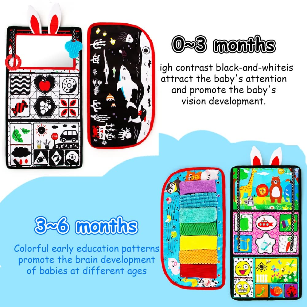 Black and White High Contrast Baby Mirror Toy - Tummy Time Sensory Infant Toy for Newborns 0-6 Months | Brain Development & Texture Exploration | Tabletop Mount with Squeaker Piano | Perfect for Early Learning and Playtime Stimulation