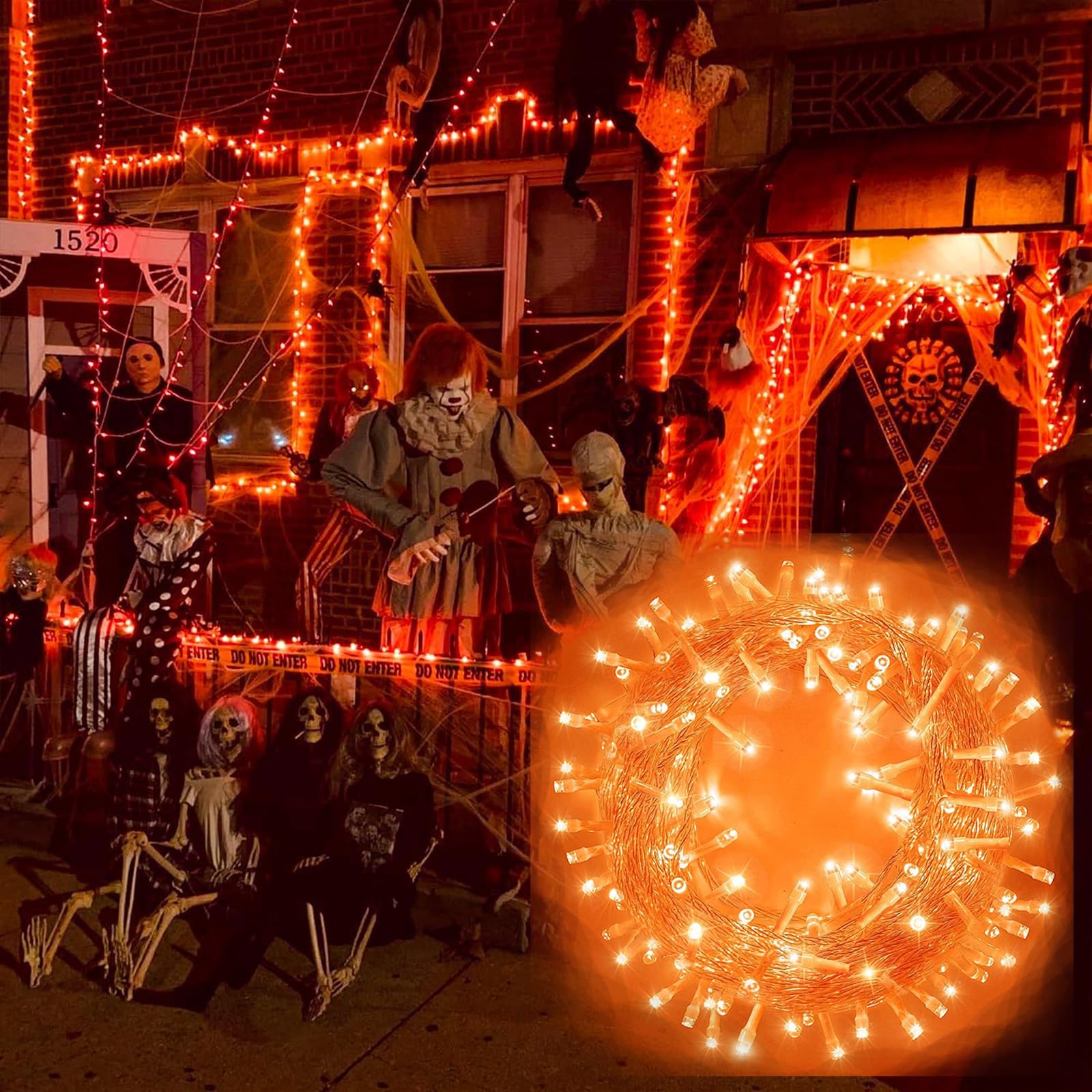 Orange Halloween String Lights - 200 LED 66ft Outdoor/Indoor Connectable Lights with 8 Modes | UL Certified Waterproof Fairy Lights for Home, Garden, Porch, Party Decor | Perfect for Halloween, Thanksgiving & Christmas Celebrations