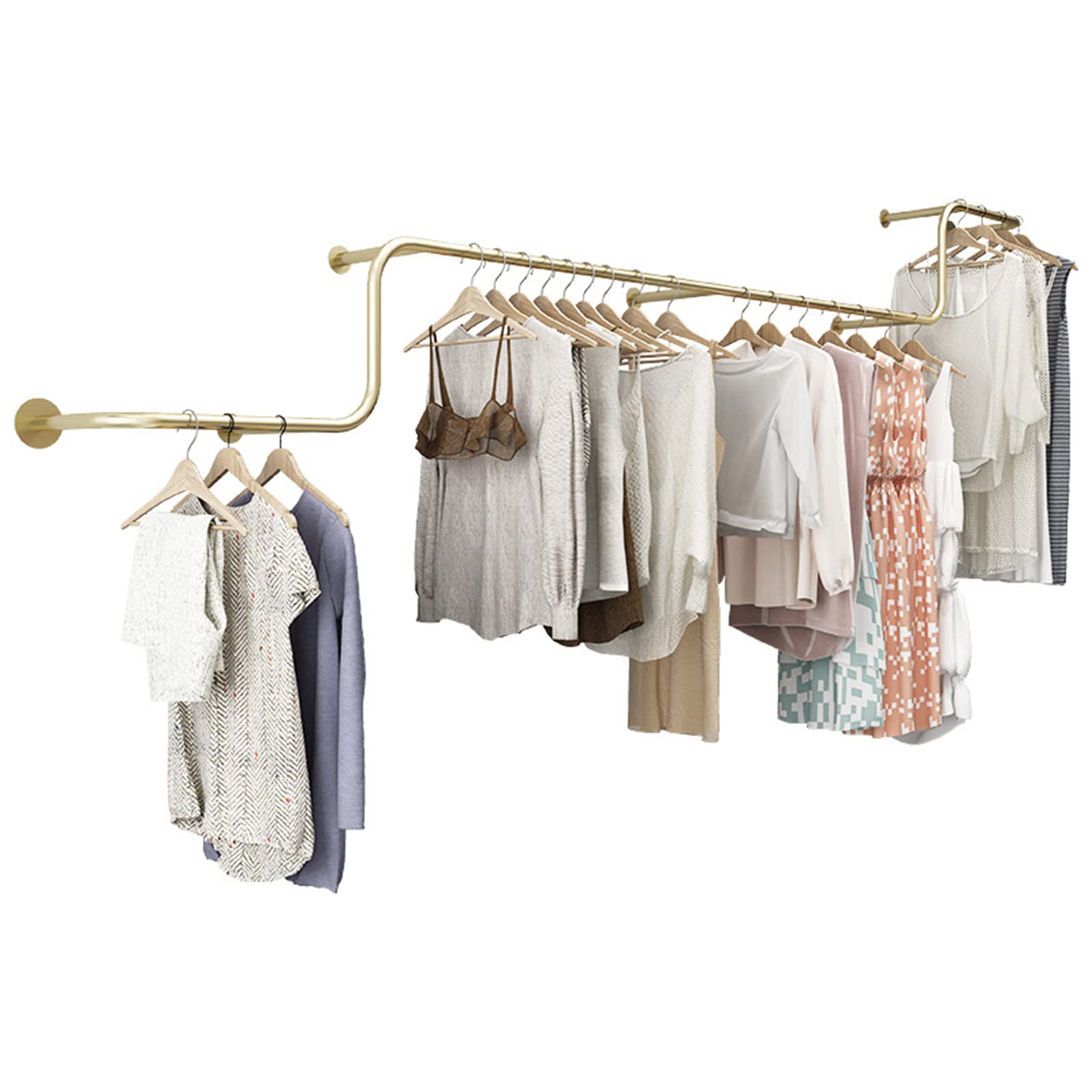 Modern Floating Clothing Rack - Gold Metal Wall Mounted Garment Display Rack - Heavy Duty Hanging Rod for Closet Storage & Retail Use - Perfect for Bedroom, Boutique or Store Organization