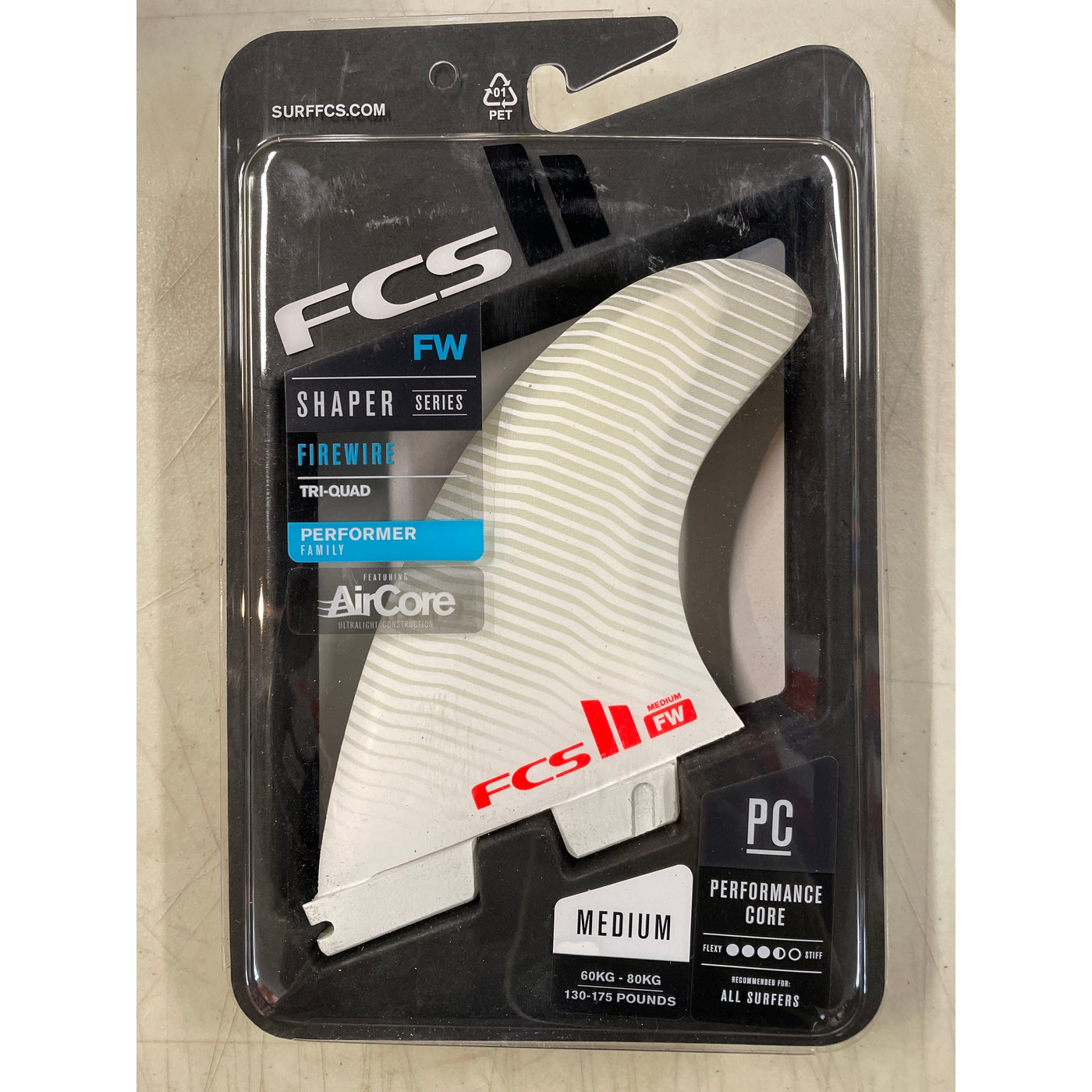 FCS II TRI QUAD Surfboard Fins - Firewire PC White Medium Size - Perfect for Shortboards & Performance Surfing