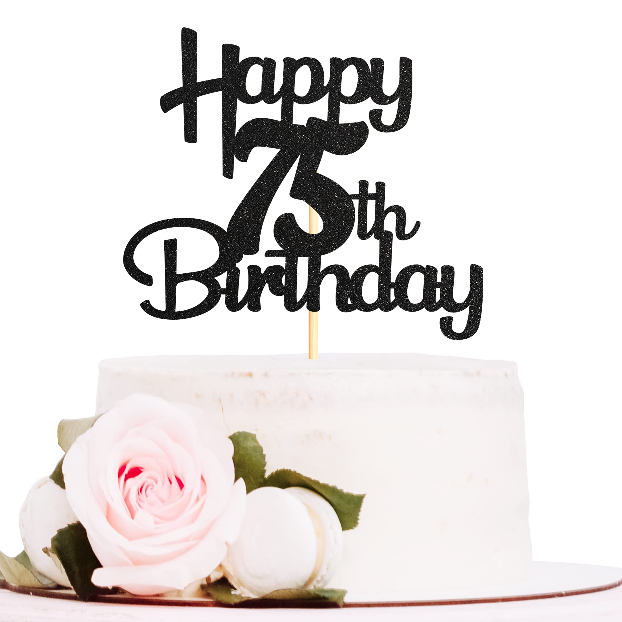 Black Glitter 75th Birthday Cake Topper - Cheers to 75 Fabulous Years - 1 Pack - Perfect for Milestone Birthday Cakes, Retirement Parties & Anniversary Celebrations