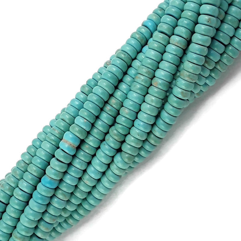 Blue Green Howlite Turquoise Smooth Rondelle Beads 2x4mm - 15.5 Inch Strand for Jewelry Making, DIY Bracelets & Necklaces - Healing Crystal Beads for Meditation & Spiritual Crafts