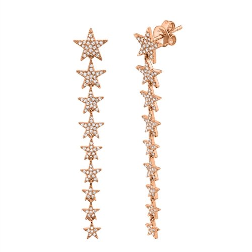 14K Gold 0.51 CTW Diamond Dangle Star Earrings for Women - Elegant Dangling Star Stud Earrings for Party, Wedding & Everyday Wear