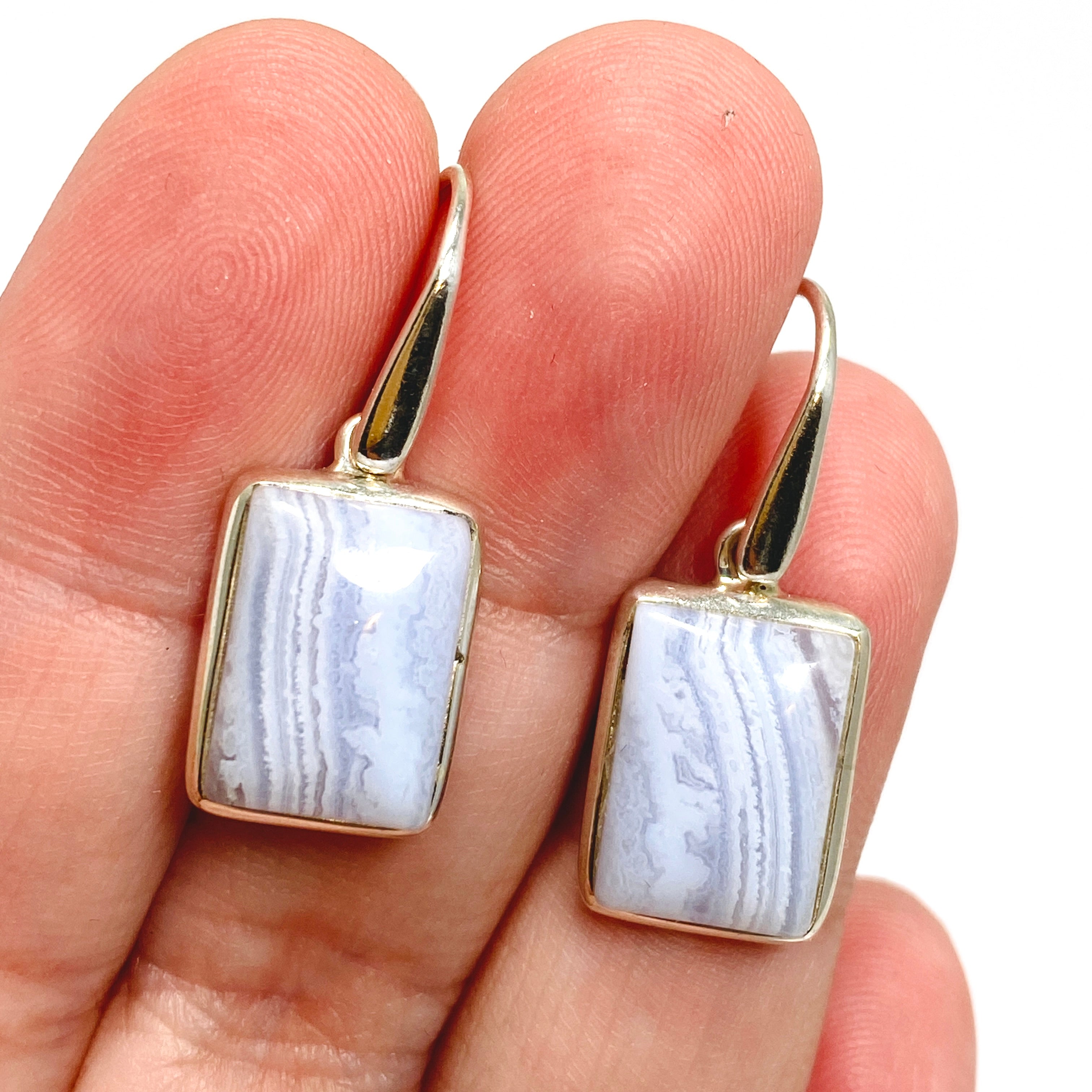 Blue Lace Agate Rectangular Cabochon Earrings for Women - Handmade Sterling Silver Dangle Earrings - Boho Chic Jewelry Gift for Her - Perfect for Weddings, Parties & Everyday Wear