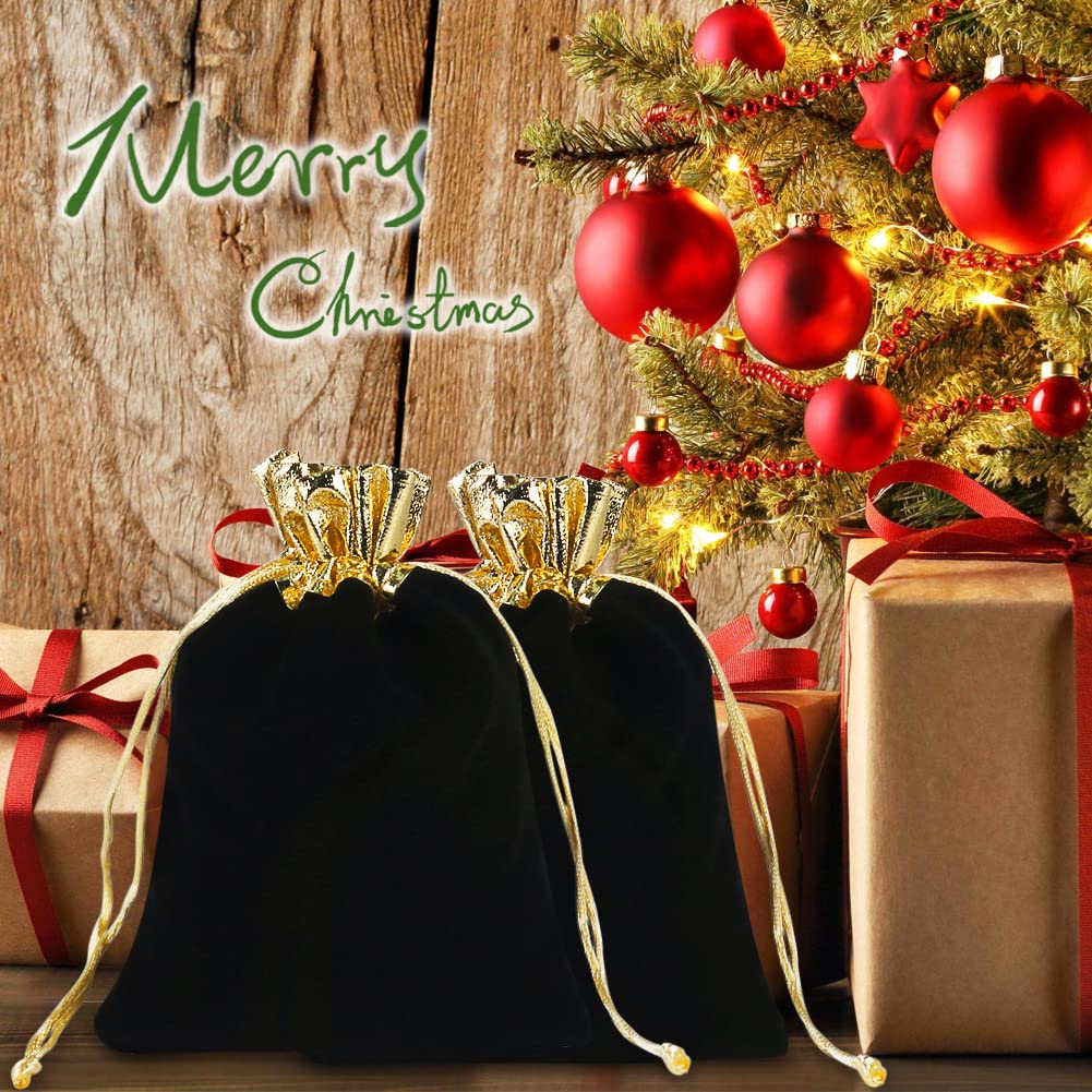 Shintop 5x7 Inch Velvet Jewelry Bags - 10 Pack Black Drawstring Gift Pouches for Wedding Favors, Christmas Gifts, Party Favors & Jewelry Storage | Elegant Velvet Jewelry Organizer for Rings, Necklaces & Earrings
