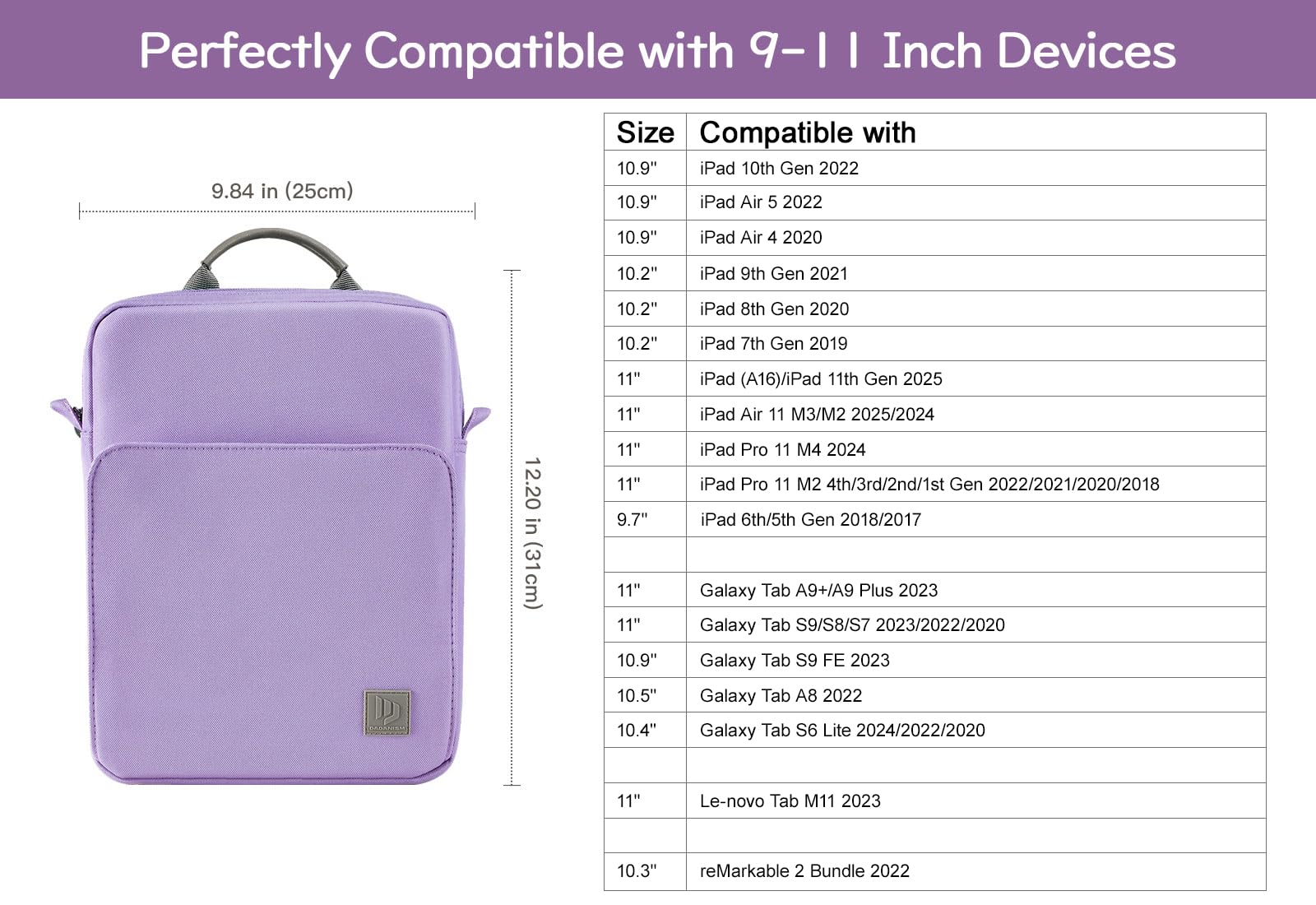Premium 9-11 Inch Tablet Sleeve Case with Adjustable Shoulder Strap - Compatible with iPad 10th Gen 10.9