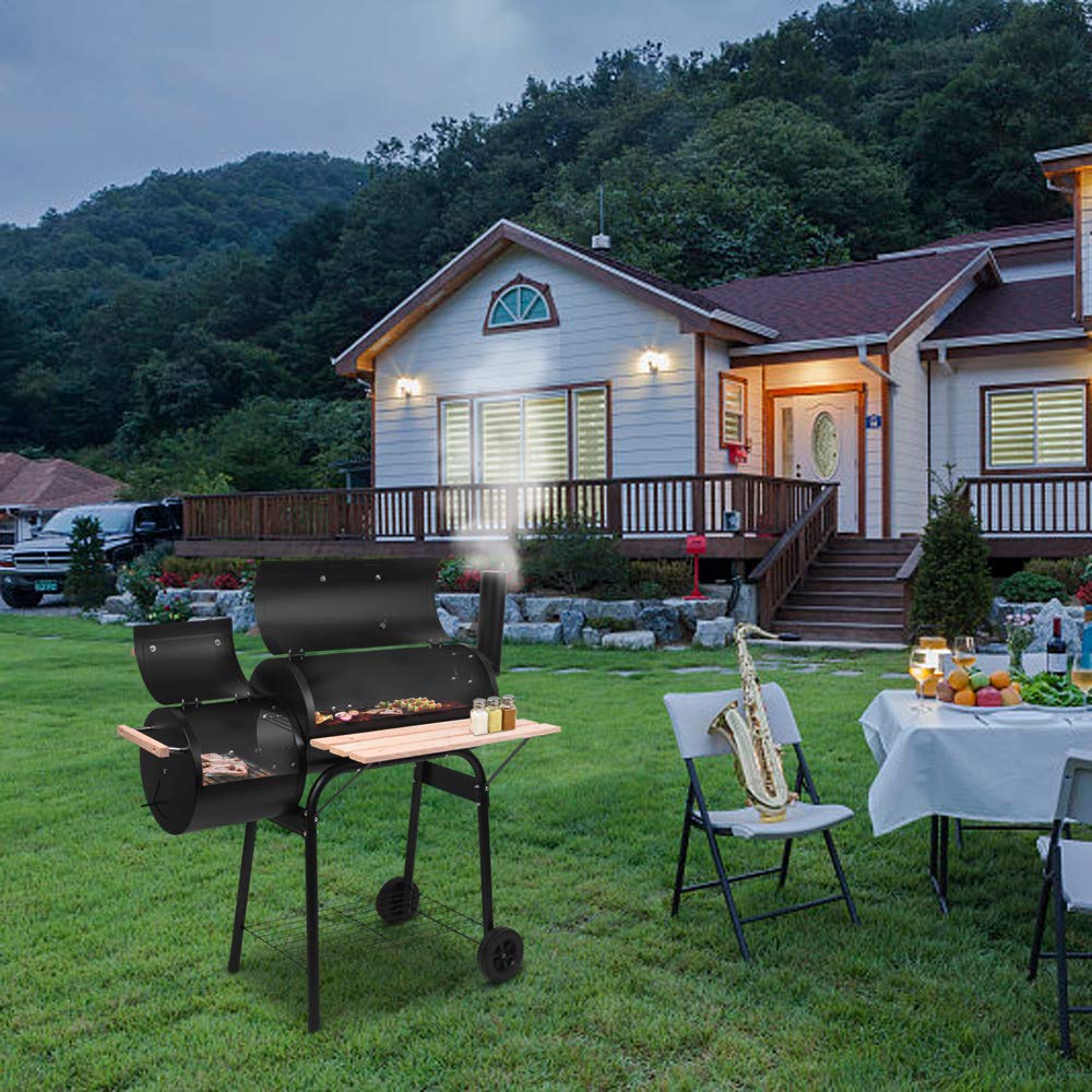 Patio Pro Charcoal Grill with Cover, Wheels & Temperature Gauge - Large Portable BBQ Grill with Side Tables for Outdoor Cooking, Camping, Picnics, Backyard Parties and Tailgating - Perfect for Family Gatherings, Events and Summer Grilling