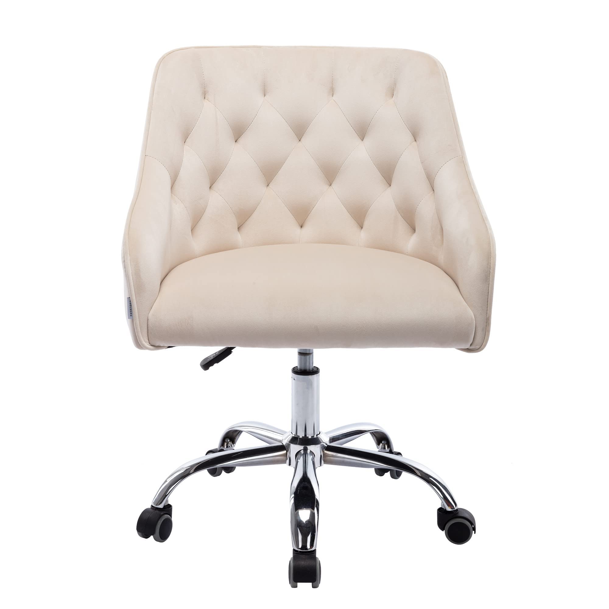 Luxury Velvet Adjustable Swivel Office Chair - Modern Ergonomic Desk Chair for Home Office, Executive Task Chair with Upholstered Seat (Beige) - Perfect for Working, Gaming & Vanity Desks