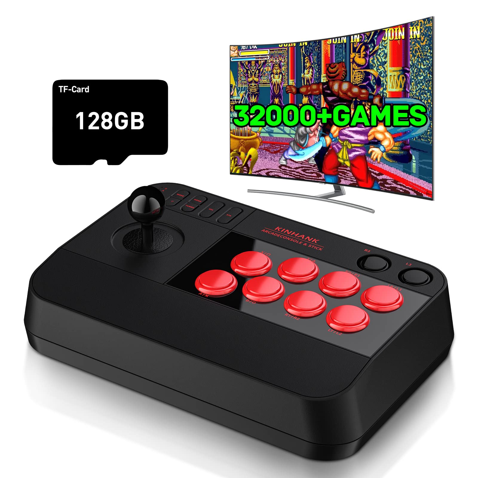 Kinhank Arcade Game Console with 32000+ Built-in Games - Super Console with S905X3 Chip & 3D Joystick Turbo Function - Perfect for Home Entertainment & Retro Gaming Parties