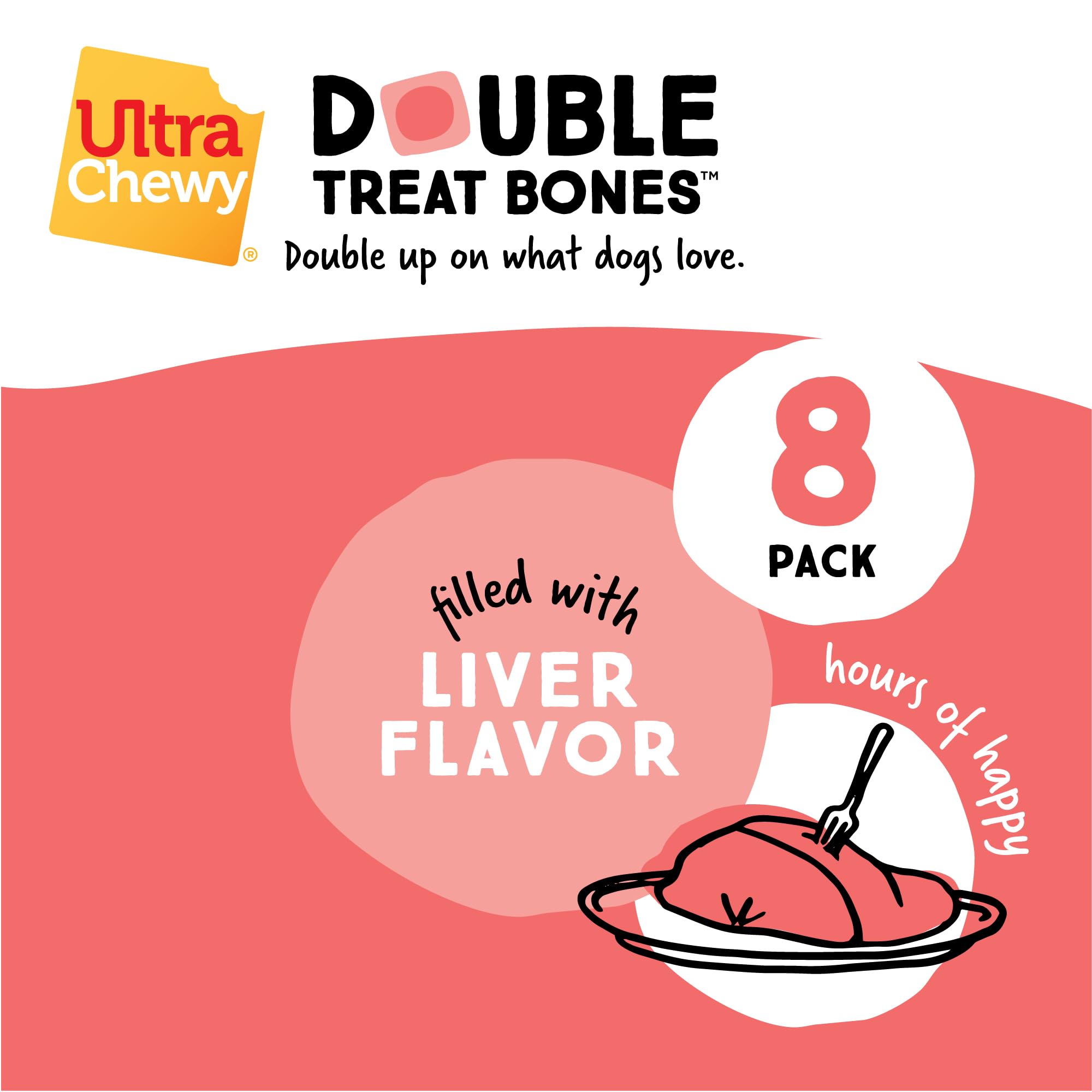 Premium USA-Made Ultra Chewy Liver Double Treat Bones - Long-Lasting, Highly Digestible Dog Treats for Large & Small Breeds - Ideal for Aggressive Chewers (12 Count) - Perfect for Training Rewards & Dental Health