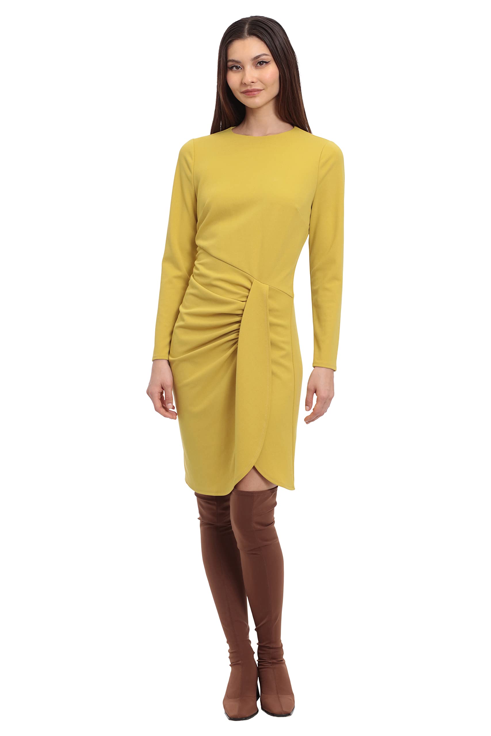 Donna Morgan Women's Long Sleeve Faux Wrap Dress - Elegant Office & Party Wear for Women, Plus Size Options Available