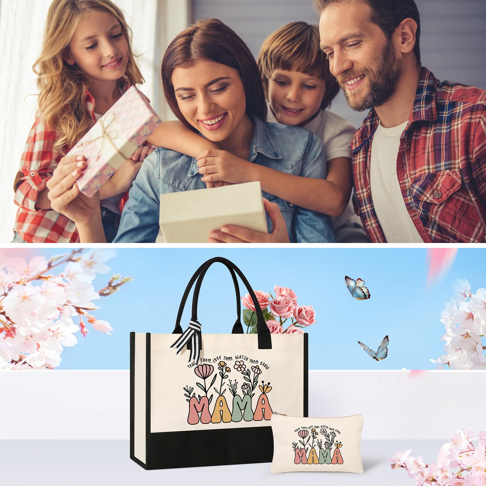 Personalized Canvas Tote Bag for Women - Perfect Birthday, Mother's Day & Christmas Gift from Daughter or Son | Makeup Bag, Shopping Tote & Everyday Carryall