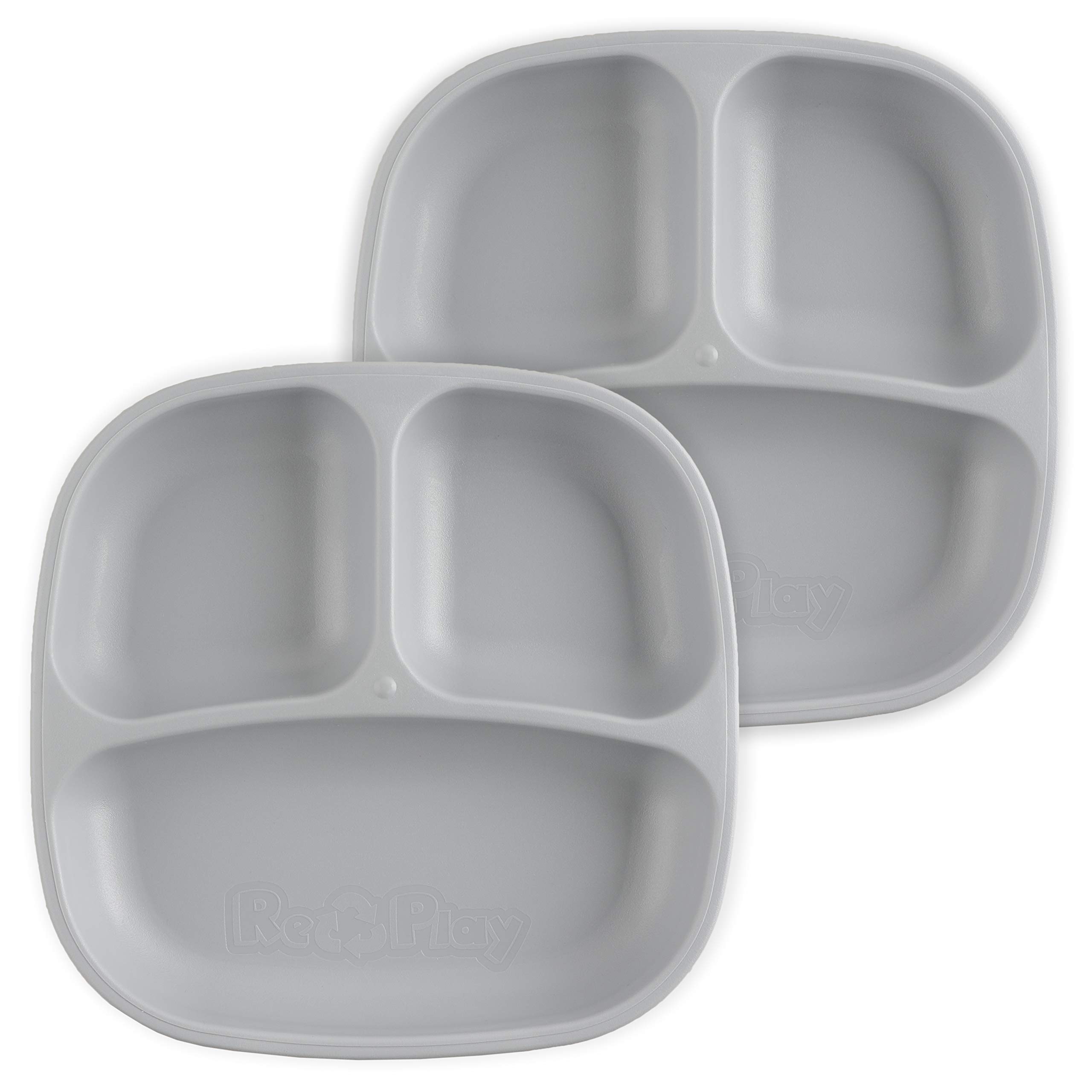 Re-Play Deep Walled Divided Plates for Kids | BPA-Free, Durable Plastic Toddler Plates | Set of 2 (Grey) | Perfect for School Lunches, Daycare Meals & Family Dinners