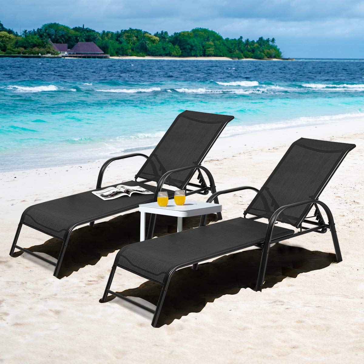 Tangkula Outdoor Patio Lounge Chaise Set of 2 - Adjustable Folding Reclining Chairs with 5-Position Backrest - Durable Sling Chaise Lounge for Patio, Beach, Porch & Poolside Relaxation | Perfect for Sunbathing, Lounging by the Pool or Backyard Relaxation