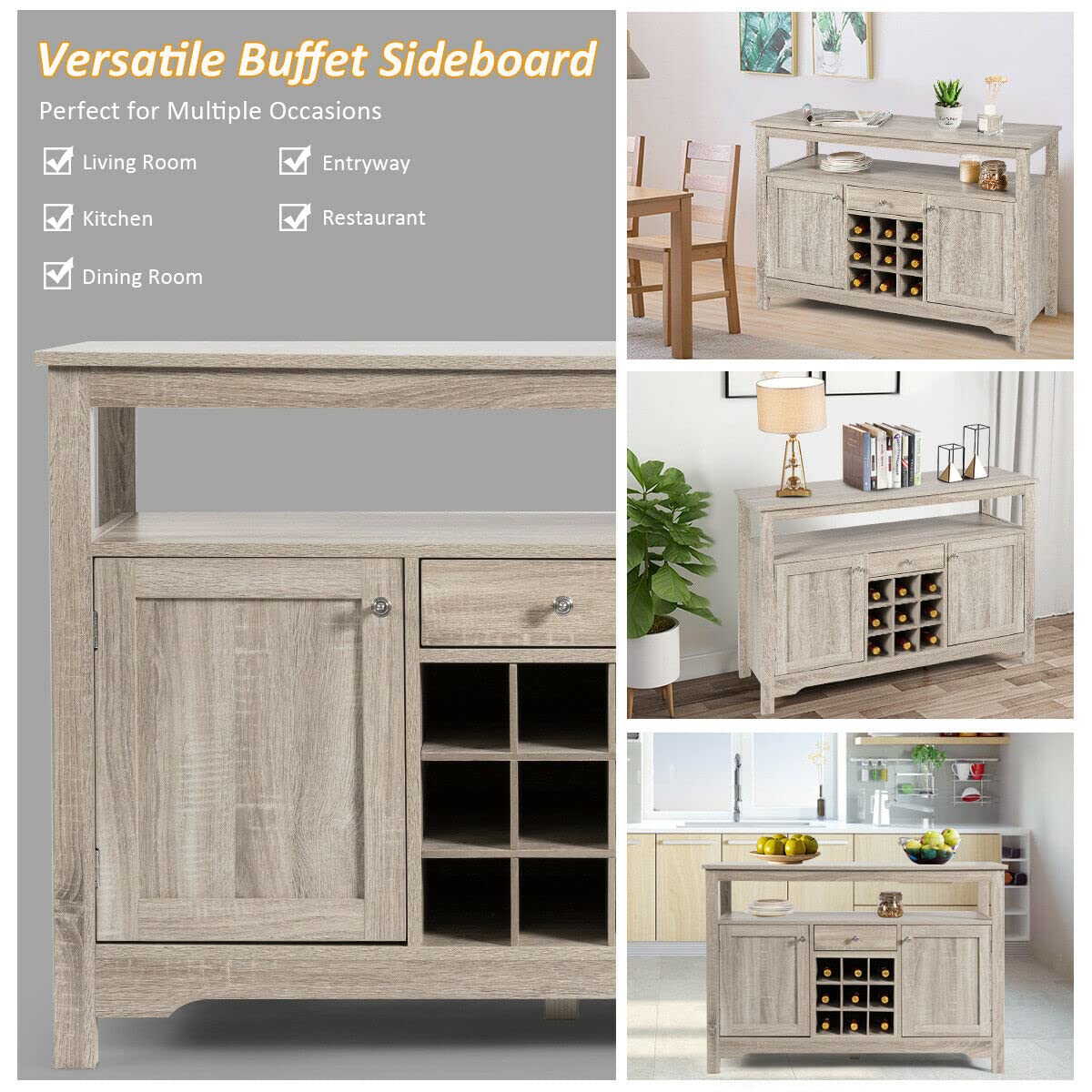 Modern Buffet Server with Cabinet - Kitchen Storage Sideboard with Doors & Drawers - Coffee Bar Cabinet for Living Room, Kitchen & Dining Room - Perfect for Entertaining, Storage & Home Decor