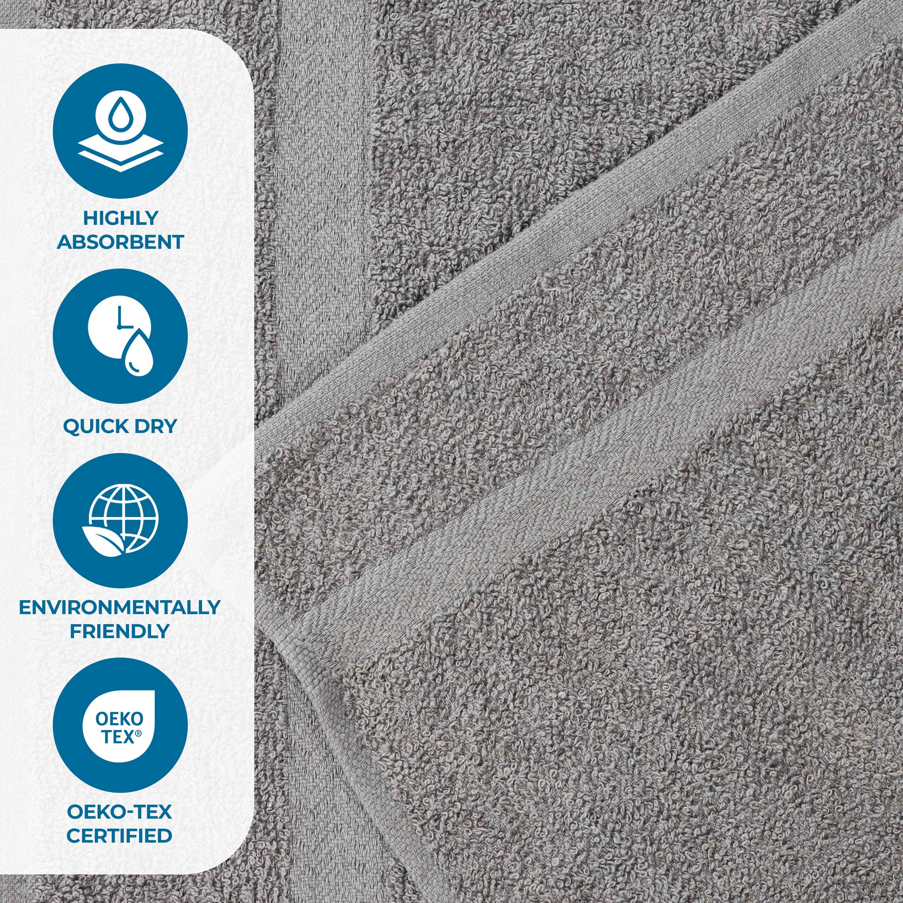 Franklin 100% Cotton Eco-Friendly Bath Towel Set - 12 Piece Soft Absorbent Towels for Bathroom, Spa & Gym Use