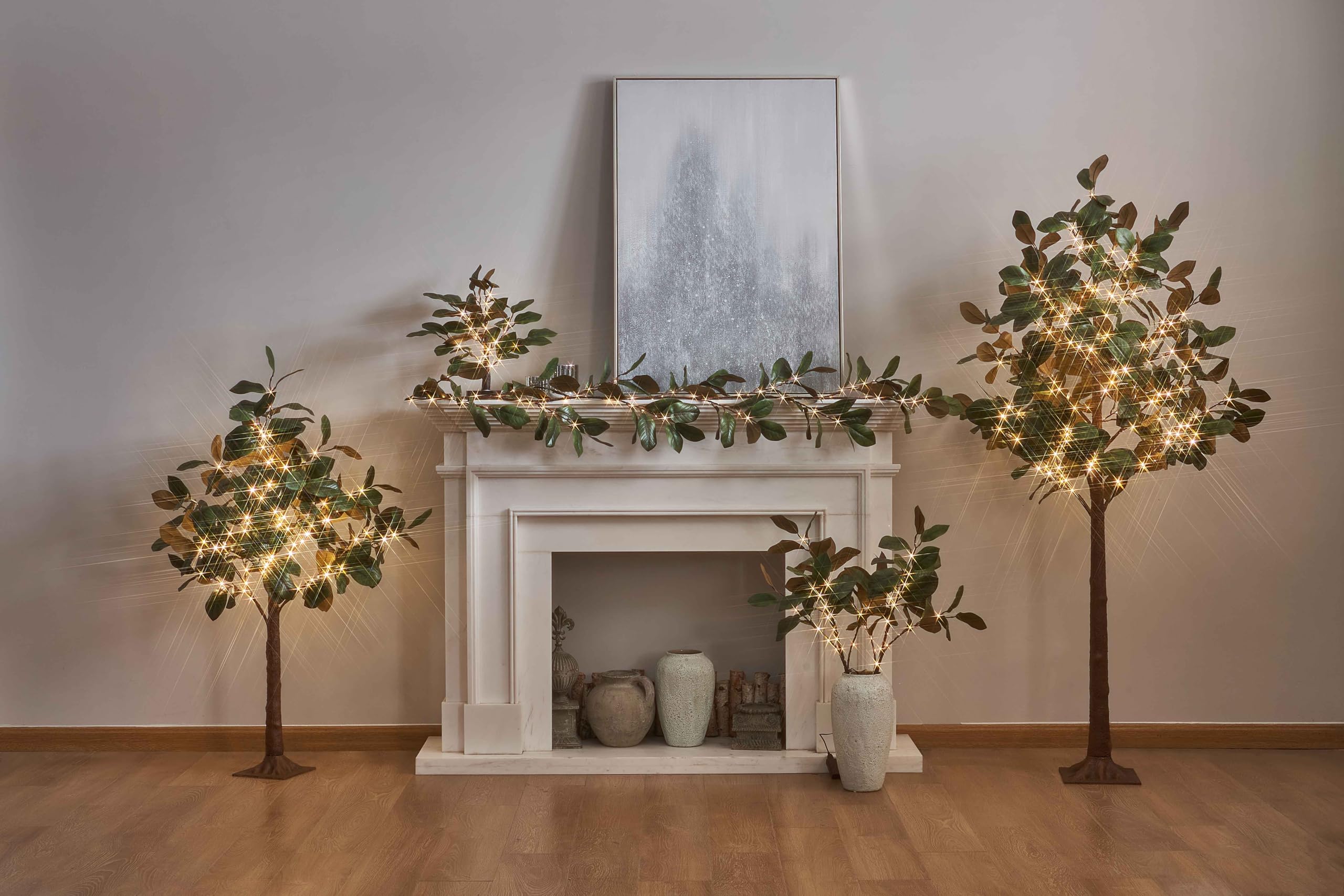 80 LED Lighted Magnolia Garland with Timer - 6FT Artificial Flower Vine with Fairy Lights, Battery or USB Powered for Fireplace Mantle, Christmas, Spring, Wedding & Home Decor