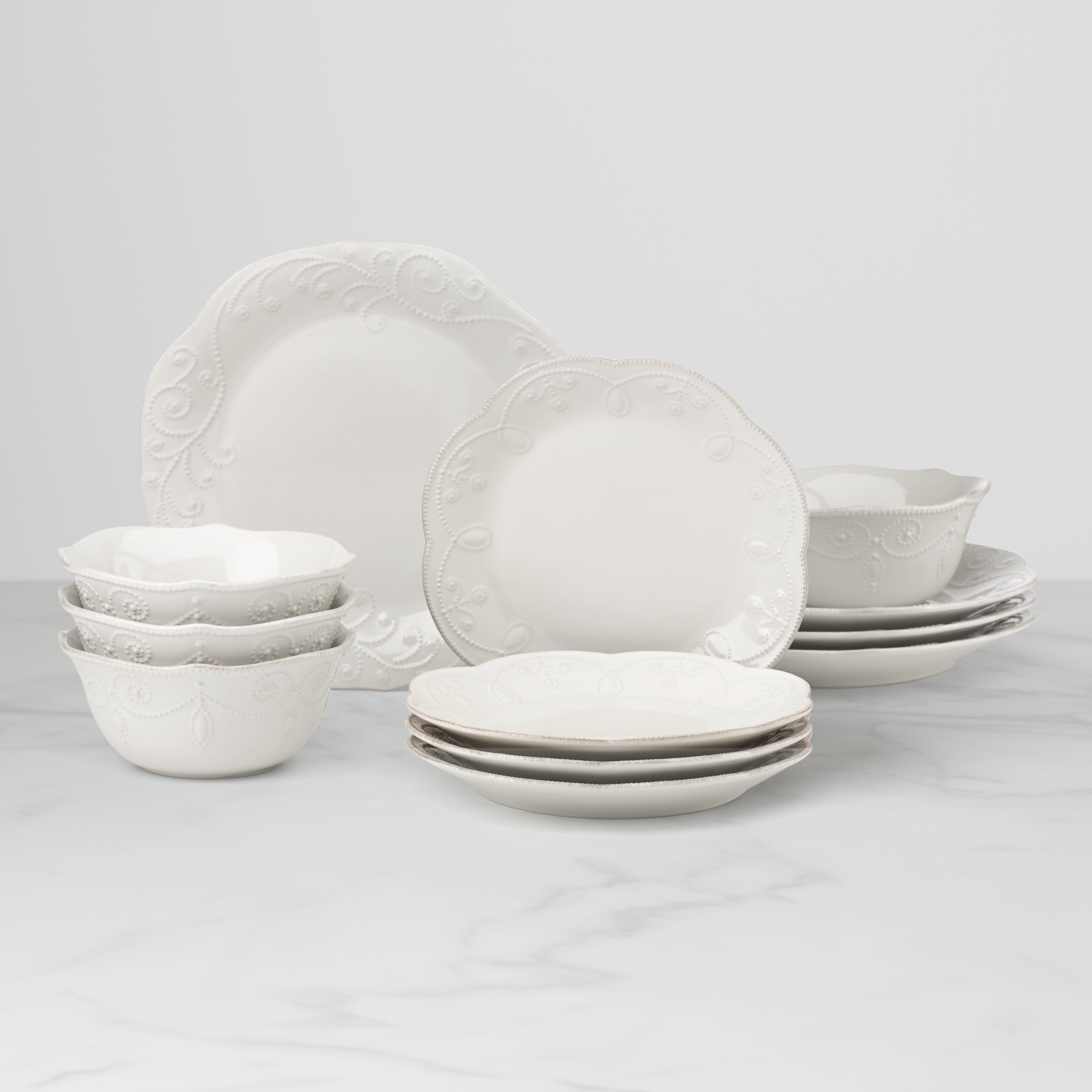 French Pearl White 12-Piece Dinnerware Set - Elegant Porcelain Tableware for Formal Dining, Dinner Parties & Special Occasions