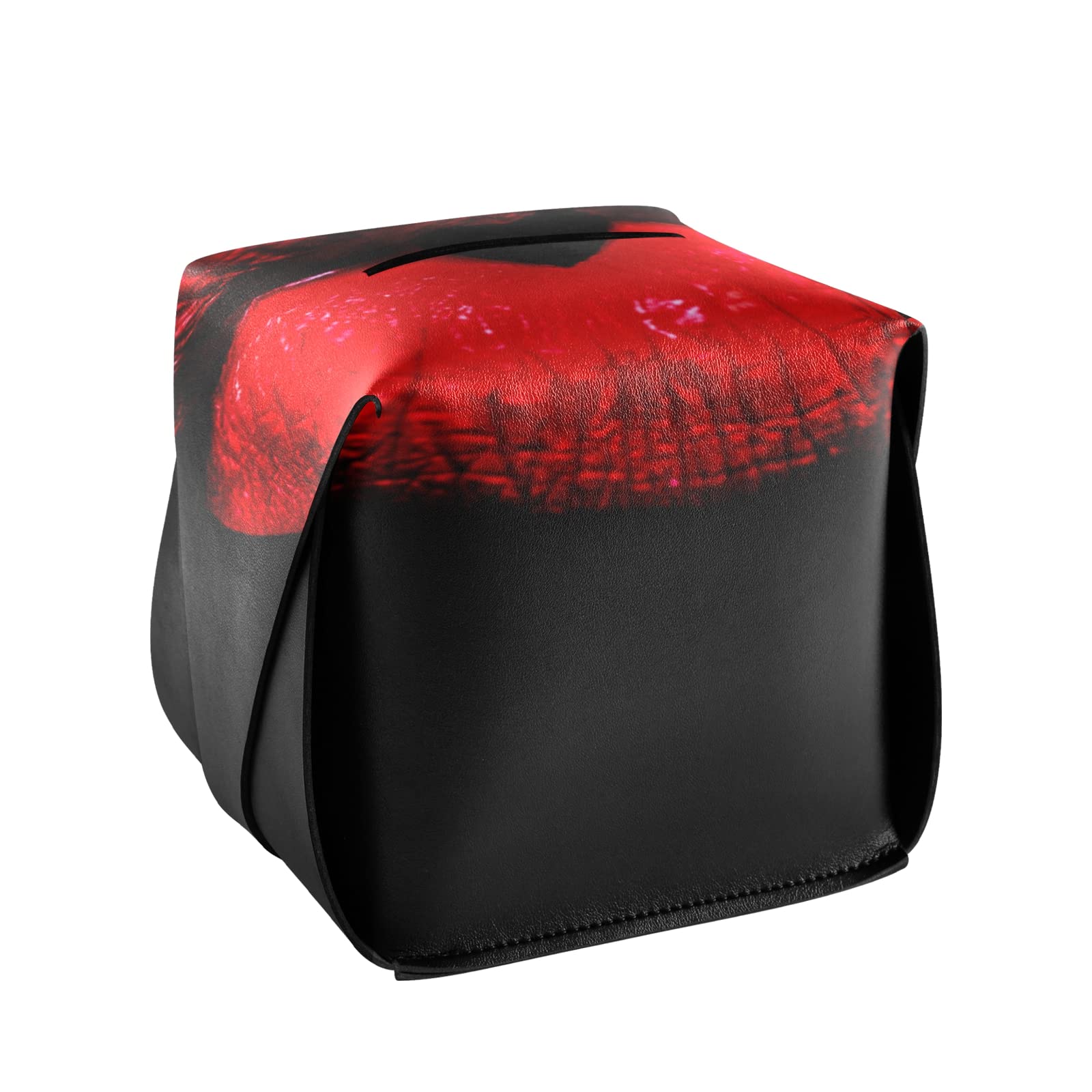 Valentine's Day Red Heart Leather Tissue Box Cover - 5.7x5.7x5.7 Inch Rectangle Bathroom & Car Tissue Holder with Handle for Home, Office, Nightstand, Vanity Countertop - Romantic Gift for Her
