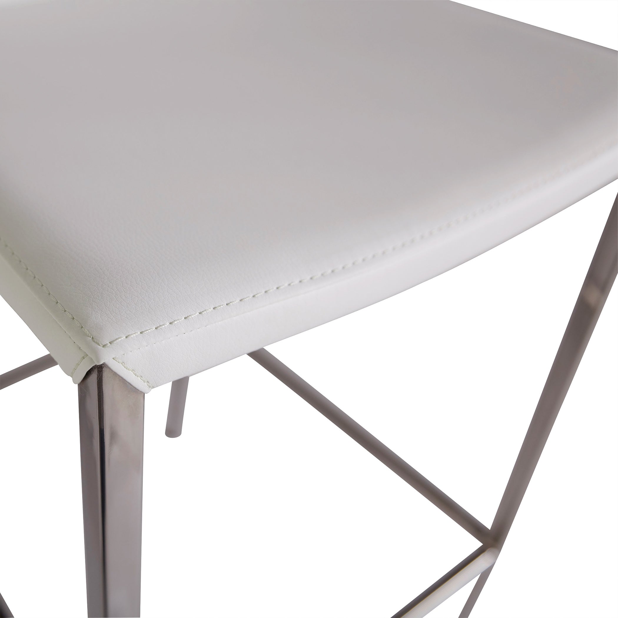 Euro Style Diana White Bar Stool with Polished Stainless Steel - Modern Kitchen & Bar Counter Height Stool for Dining, Entertaining & Home Decor