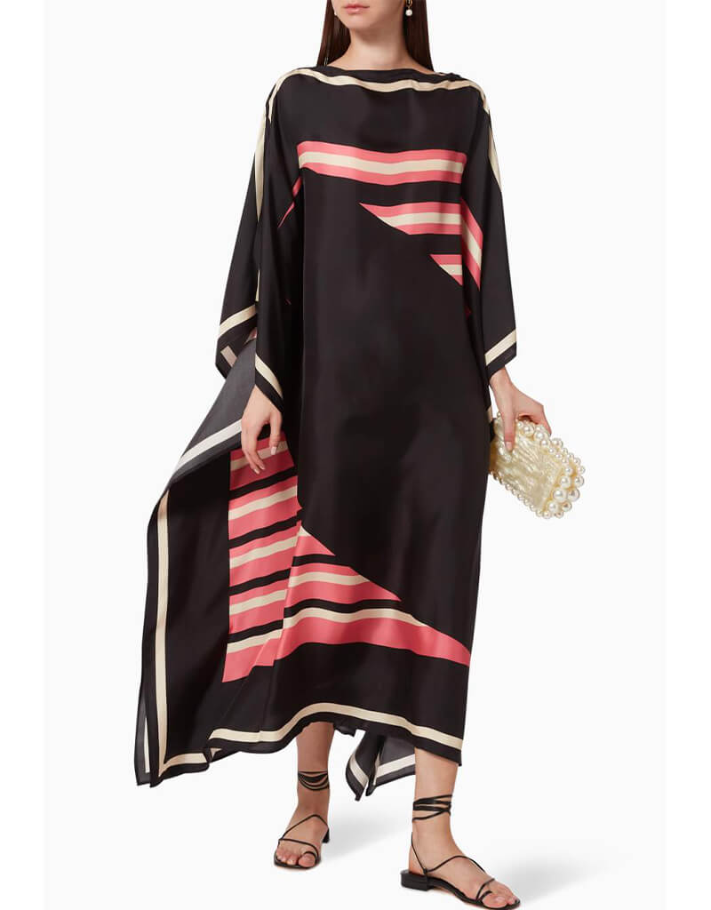 Luxury Black Soft Silk Crepe Kaftan Dress for Women - Elegant Loungewear & Beach Cover Up - Perfect for Resort Wear, Vacation, and Summer Evenings