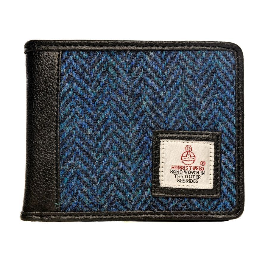 Harris Tweed Wallet for Men & Women - Genuine Scottish Wool, Blue - Perfect for Everyday Use, Travel & Business