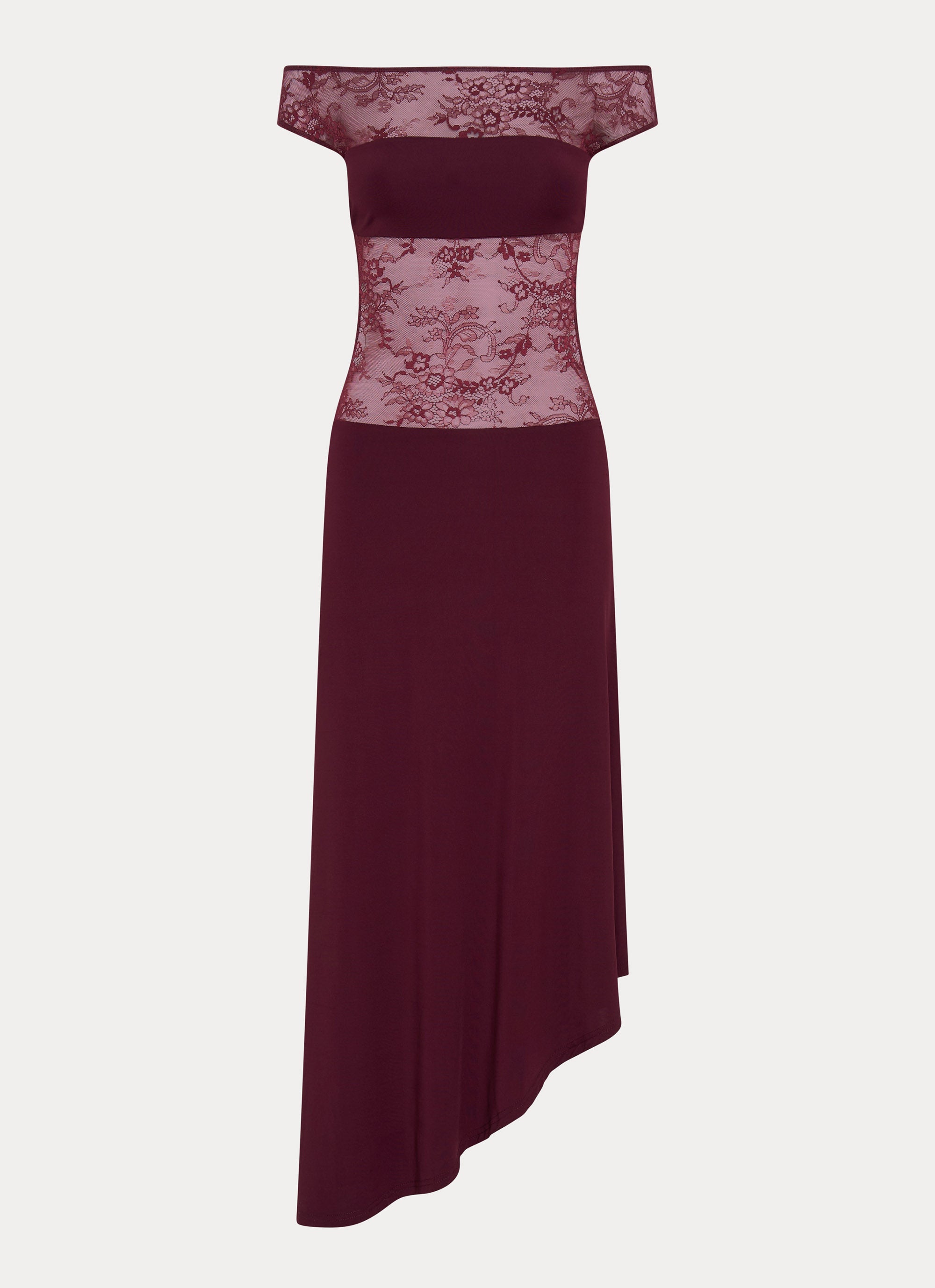 Elegant Francoise Lace Midi Dress in Burgundy - Perfect for Weddings, Parties & Special Occasions