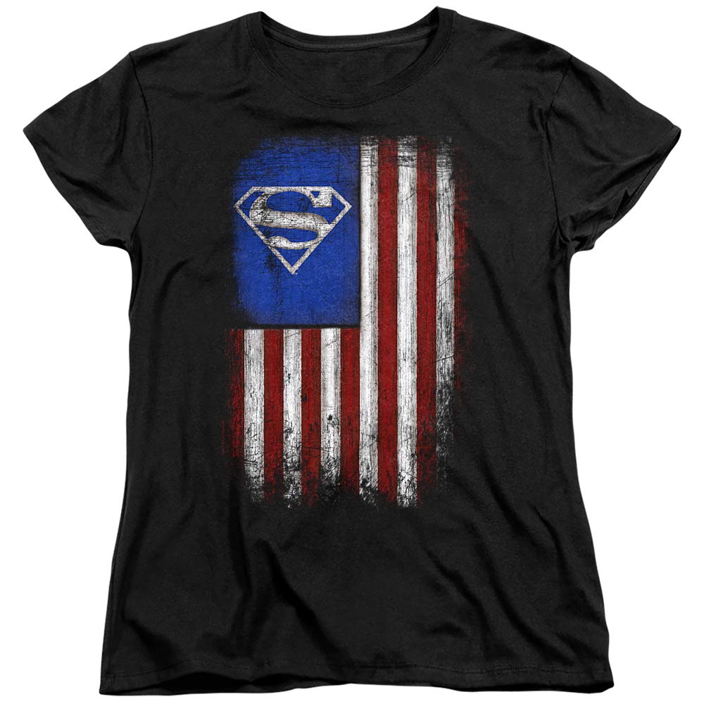 Superman Old Glory Shield Women's T-Shirt | Patriotic Superhero Graphic Tee for Women | Perfect for 4th of July, Comic Con & Everyday Wear