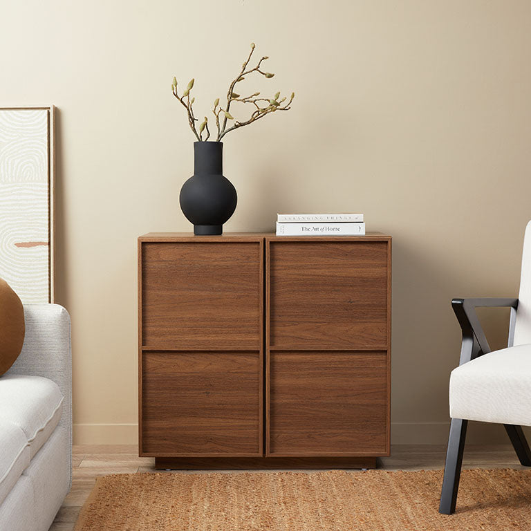 Vintage Osaka Two Door Cabinet in Walnut - Stylish Storage Solution for Living Room, Bedroom, or Office