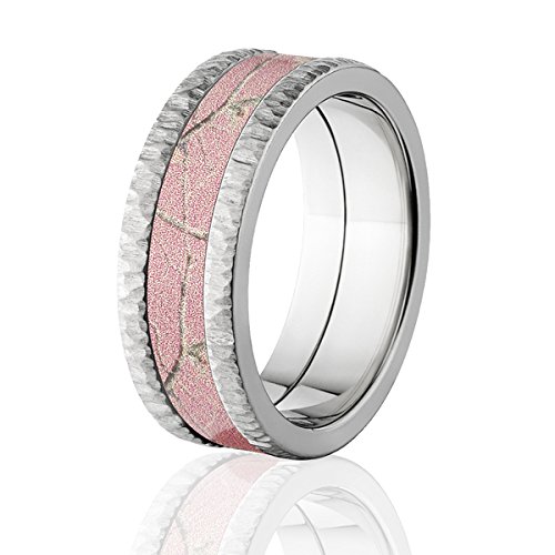 RealTree Pink Camouflage Titanium Camo Rings for Women - Tree Bark Finish Hunting Jewelry - Perfect for Outdoor Adventures, Hunting Trips, and Nature Lovers