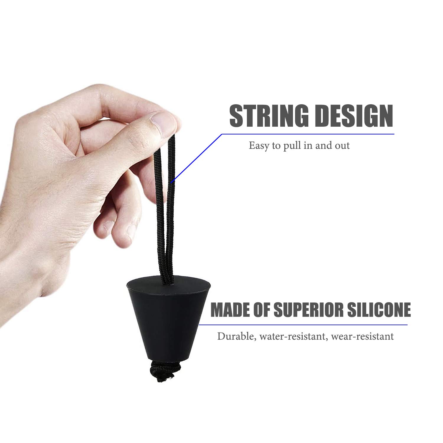 Silicone Kayak Scupper Plugs - 4 Pack Black Waterproof Canoe & Kayak Accessories for Drain Hole Protection - Perfect for Fishing, Recreation and Water Sports