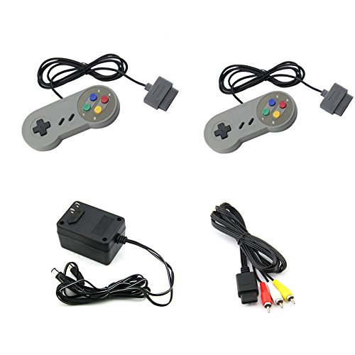 Original SNES AC Adapter & AV Cable with 2 Controllers - Compatible with Super Nintendo Entertainment System - Perfect for Retro Gaming & Console Setup
