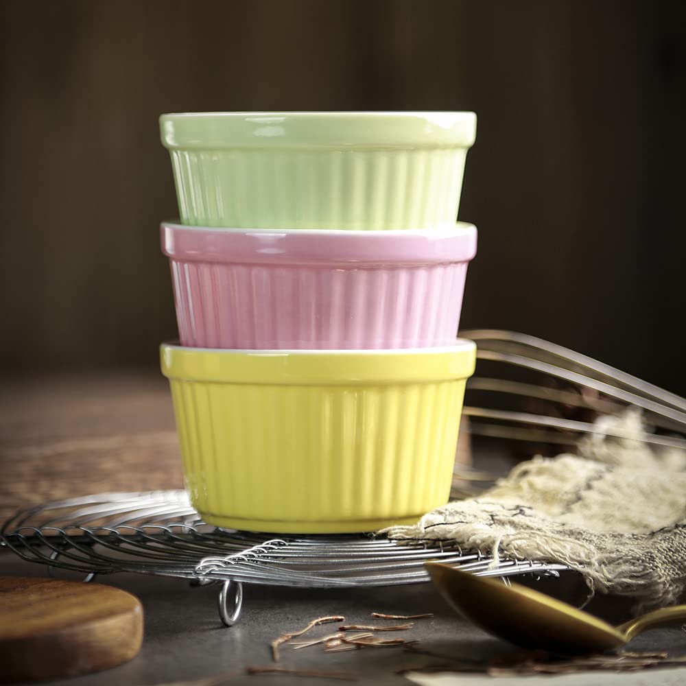 6oz Porcelain Ramekins Set of 6 - Oven Safe Baking Bowls for Creme Brulee & Souffle