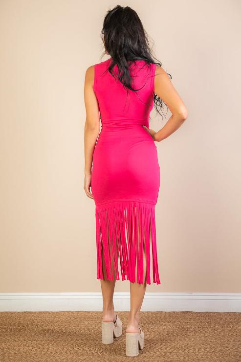 Sleeveless Fringe Midi Dress for Women - Boho Summer Beach Party & Vacation Outfit - Flowy Casual Chic Dress for Outdoor Events & Date Nights