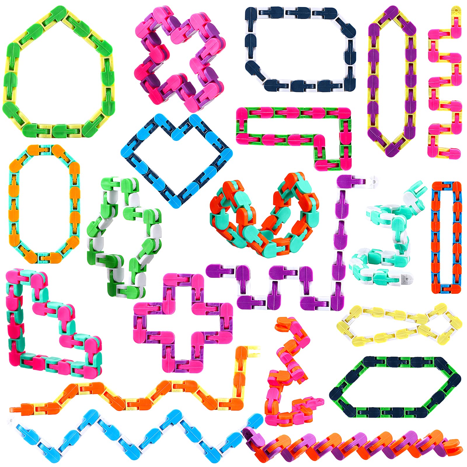 Yunsailing 80-Pack Wacky Tracks Snap & Fidget Sensory Snake Puzzle Toys - Stress Relief for Kids & Adults - Multi-Color (24 Links) - Perfect for Classroom, Party, Travel & Home Use