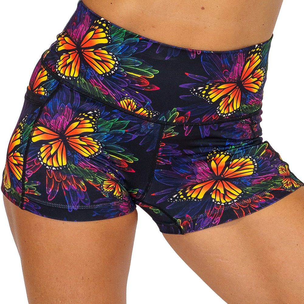 Butterfly Effect Women's Running Shorts - High Waist Athletic Shorts for Yoga, Gym & Outdoor Workouts
