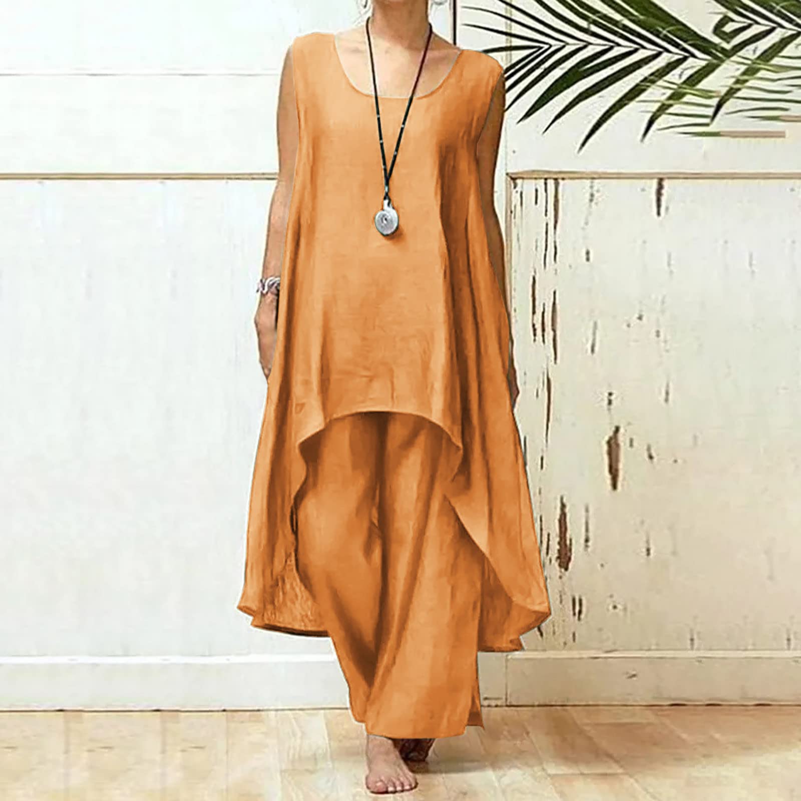 Women's 100% Cotton Linen Lounge Wear Set - Casual Jogging Suits with Wide Leg Pants & Linen Dresses | Comfortable Outfit Gift for Women | Perfect for Relaxing at Home, Yoga, or Weekend Errands